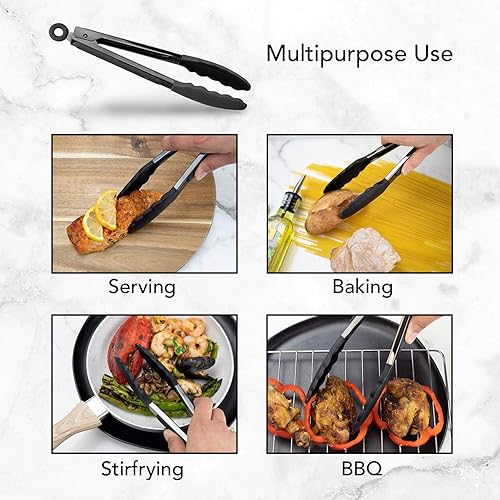 Miniatura 10 de Country Kitchen Juego de utensilios de cocina de 10 pulgadas para utensilios de cocina antiadherentes, accesorios de silicona y acero inoxidable