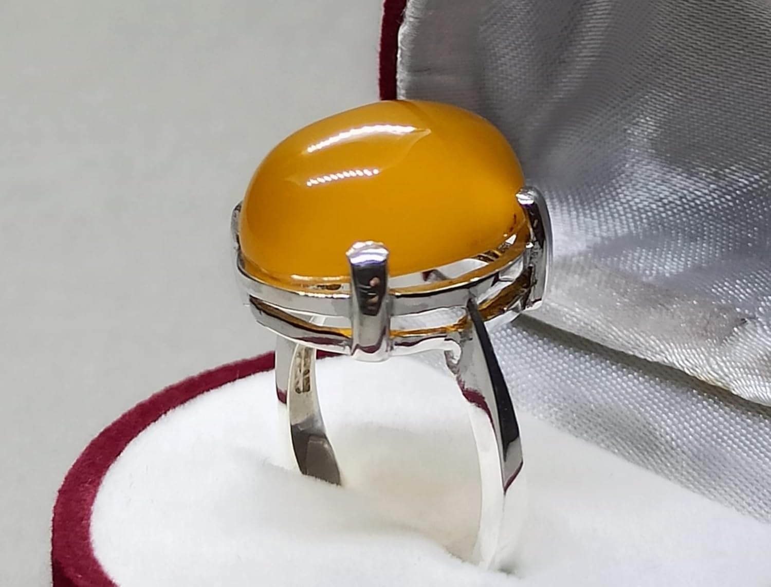 16 Carat Natural Yemeni Deep Yellow Agate Women Solitaire Ring Sterling Silver 925 Handmade Aqeeq Ring Gift for Her Ring Religious Ring
