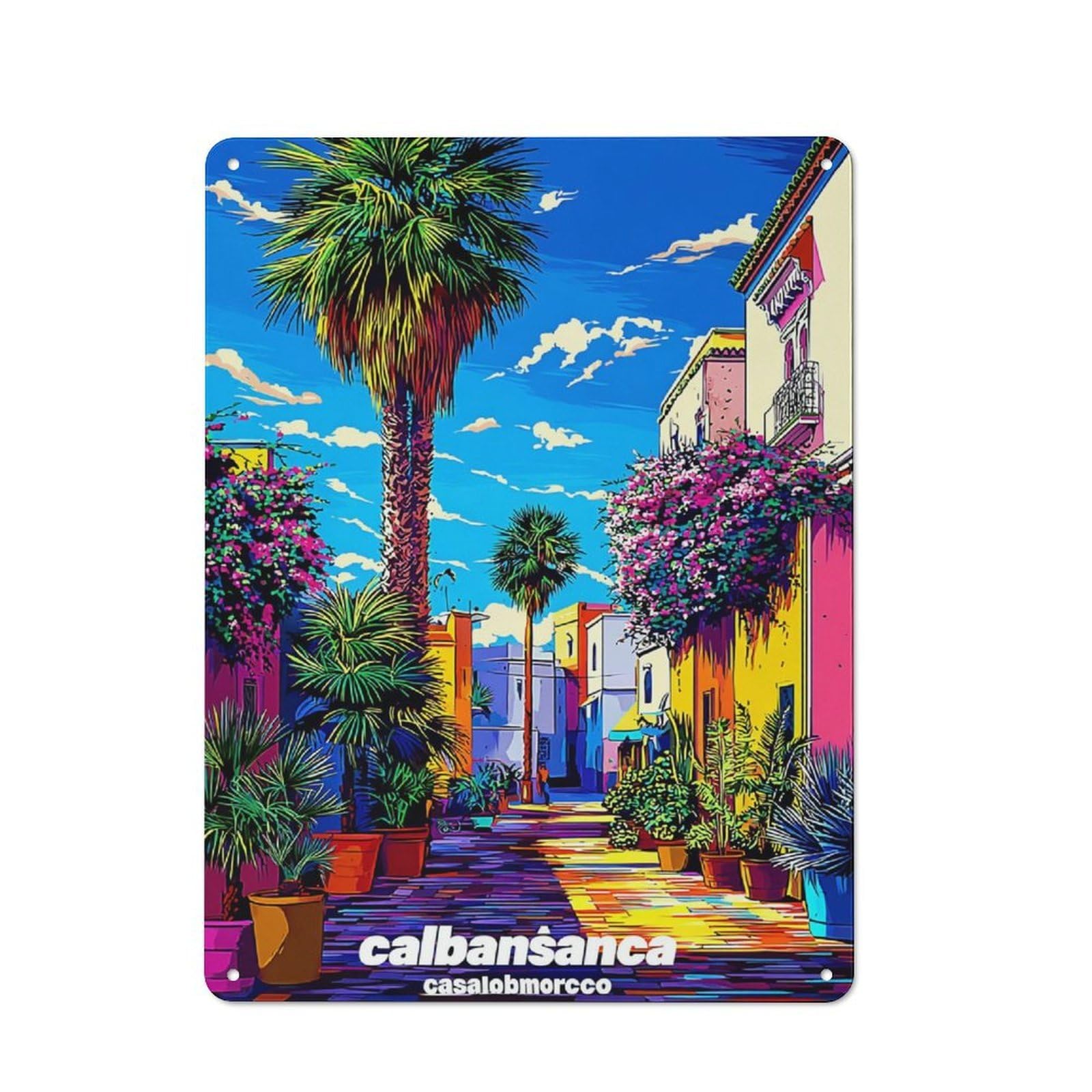 Junmoney Colorful Moroccan Alleyway Printed Metal Sign 40X30cm For Hobby Room Or Studio, For Creative Interior Collectors