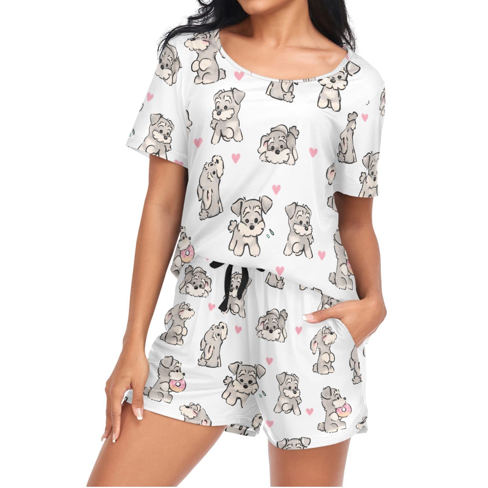 ALAZAWomen Pajamas Sets Short Sleeve 2 Piece Pjs Shorts and Tops Set