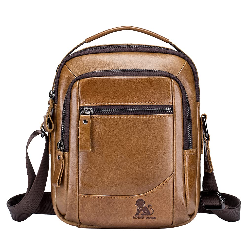 Hebetag Small Leather Shoulder Bag Crossbody Pack for Men Outdoor Travel Business