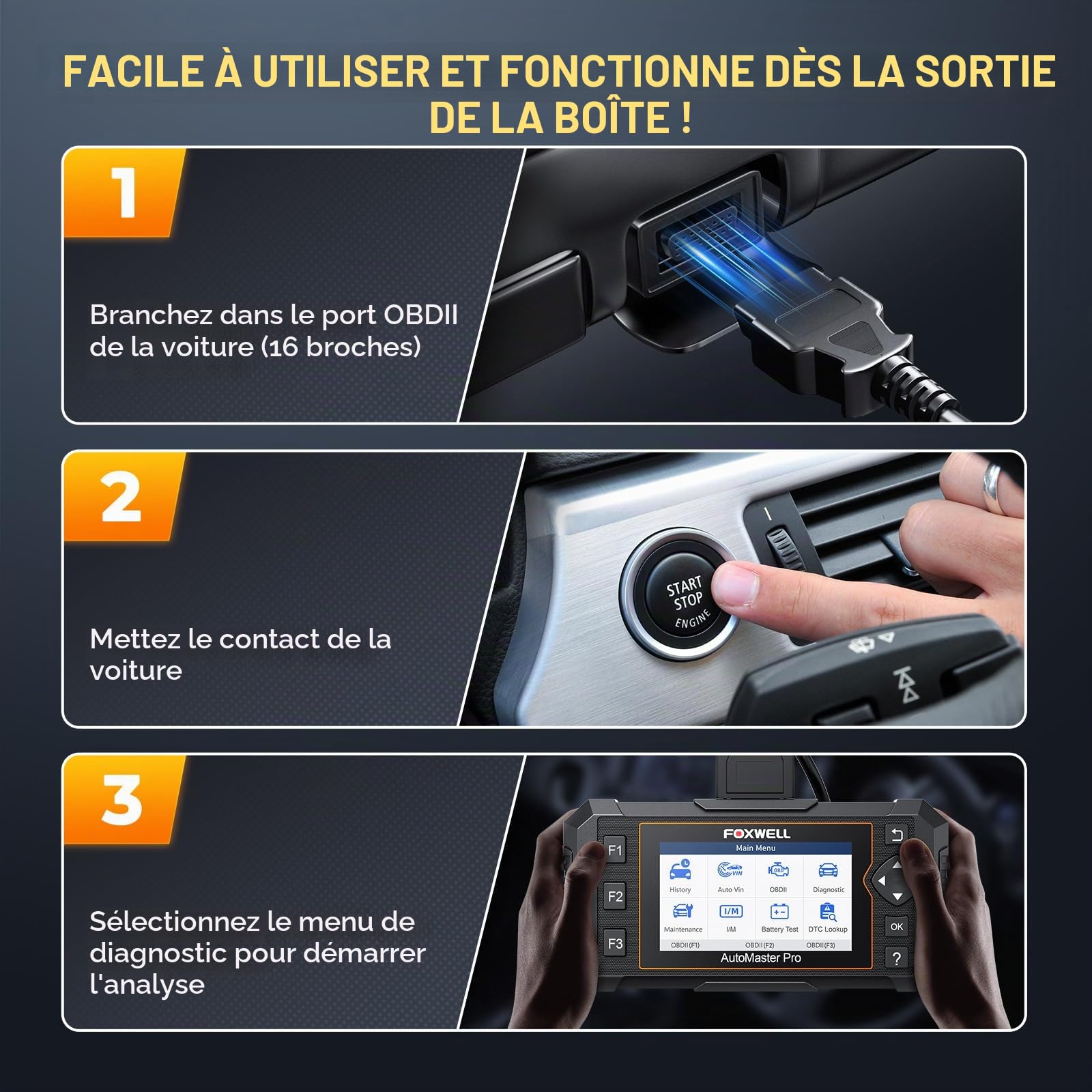FOXWELL Scanner OBD2 NT624 Elite - Outil de diagnostic de tous les systèmes - Lecteur de code automobile avec réinitialisation d'huile et service EPB pour vérification du moteur, transmission, ABS