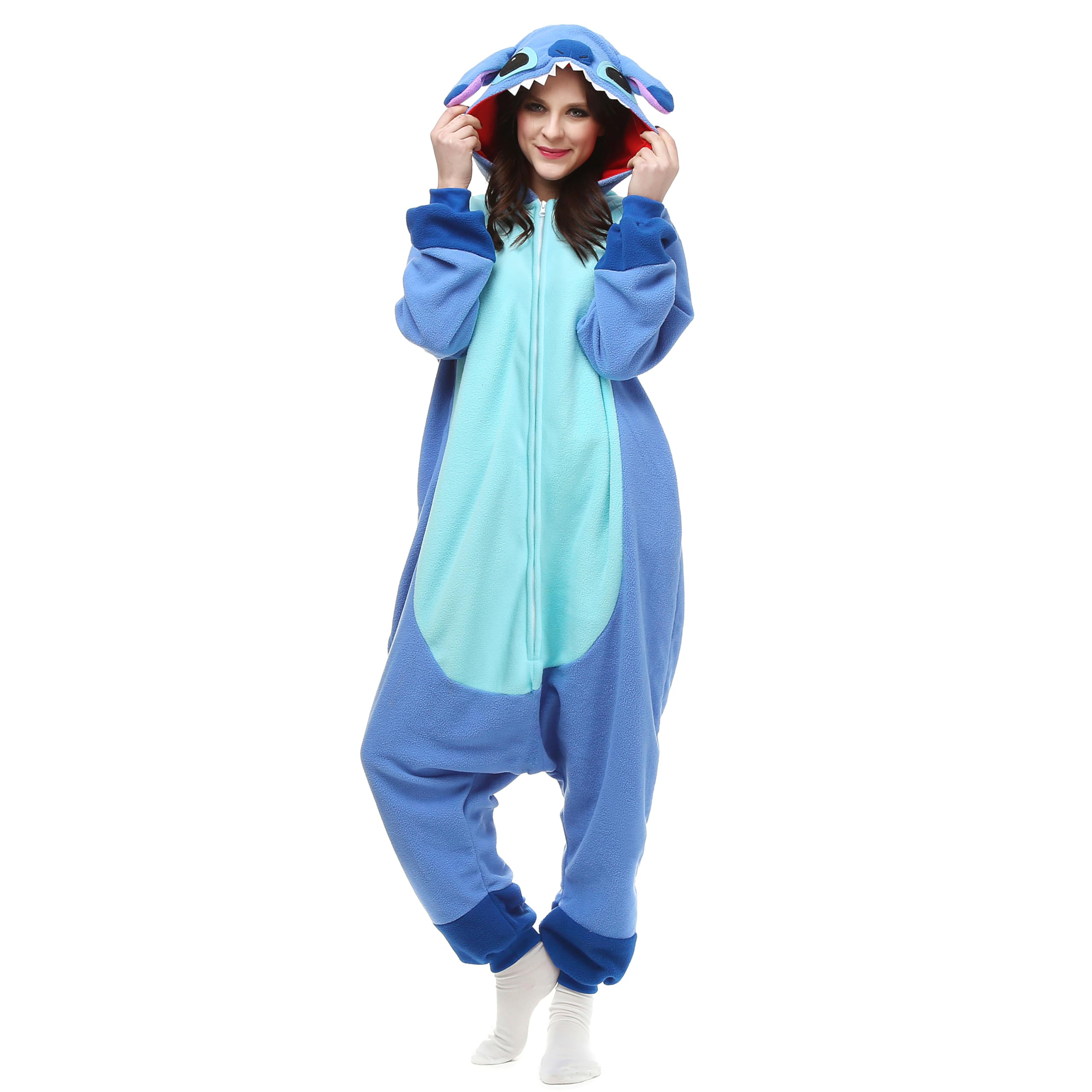 LABULA Unisexe Adulte Grenouillère Anime Cosplay Costume Onesie Jumpsuit Pyjama à Capuche,Stitch-Bleu,M