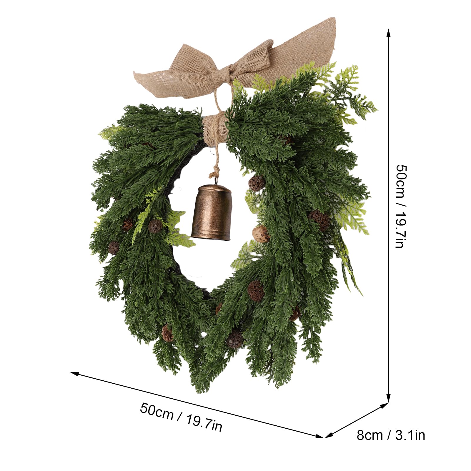 Cryfokt 19.7 Inch Cedar Xmas Wreath with Vintage Rustic Cow Bell Brown
