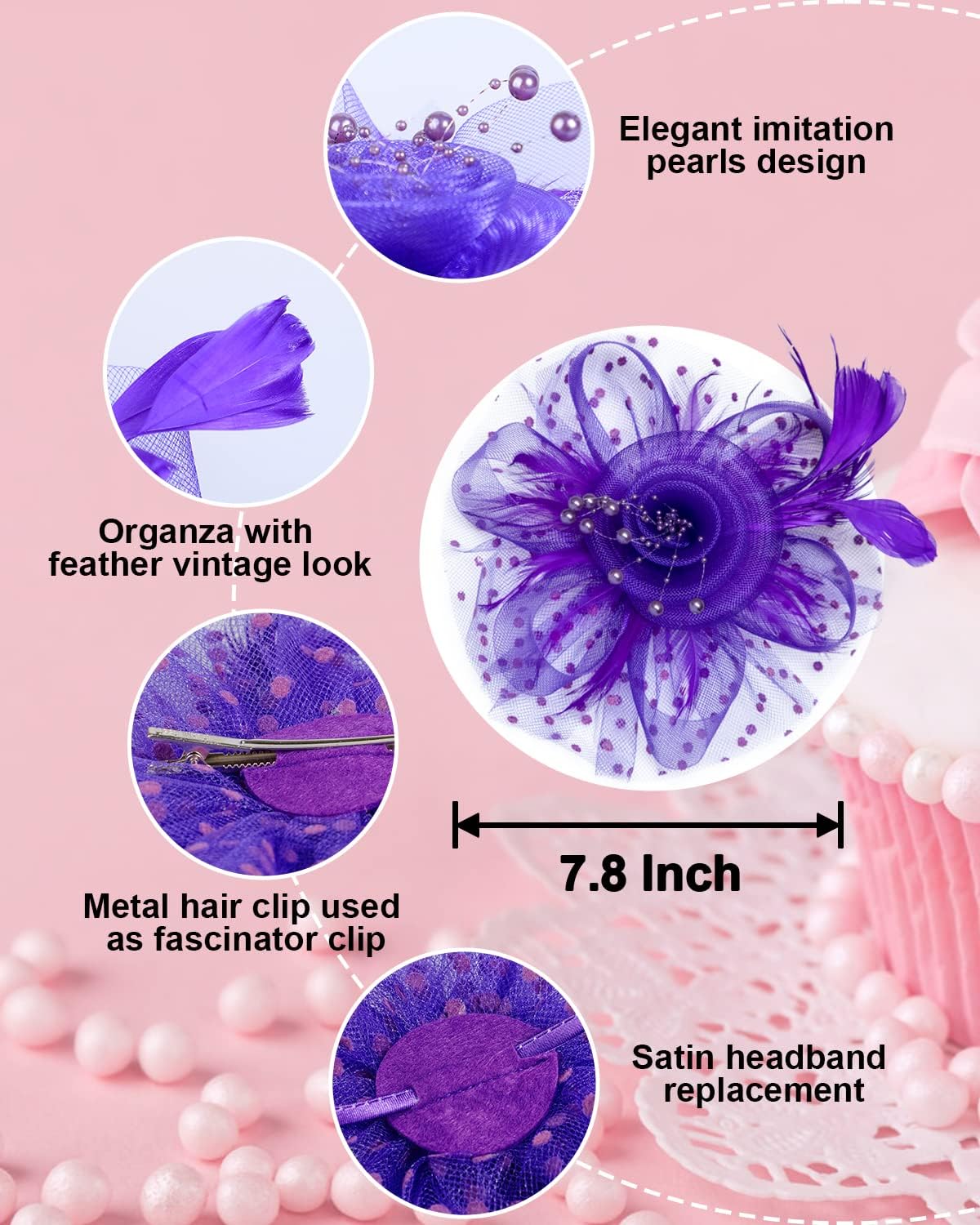 Stegosaurus Fascinators for Women, Tea Party Hats for Women Women's Fascinator HeadbandHair Clip for Wedding Cocktail - Image 2