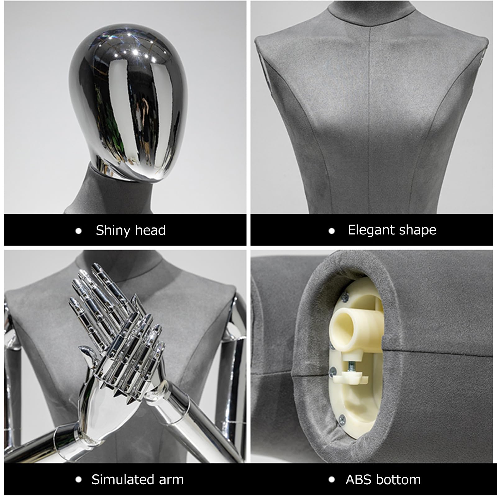 Jueraori Manichino Donna Sartoriale, Manichini Busti con Braccia, Forma Del Vestito in Velluto Mostra Supporto Del Manichino per Negozio, Regolabile Altezza 120-210cm