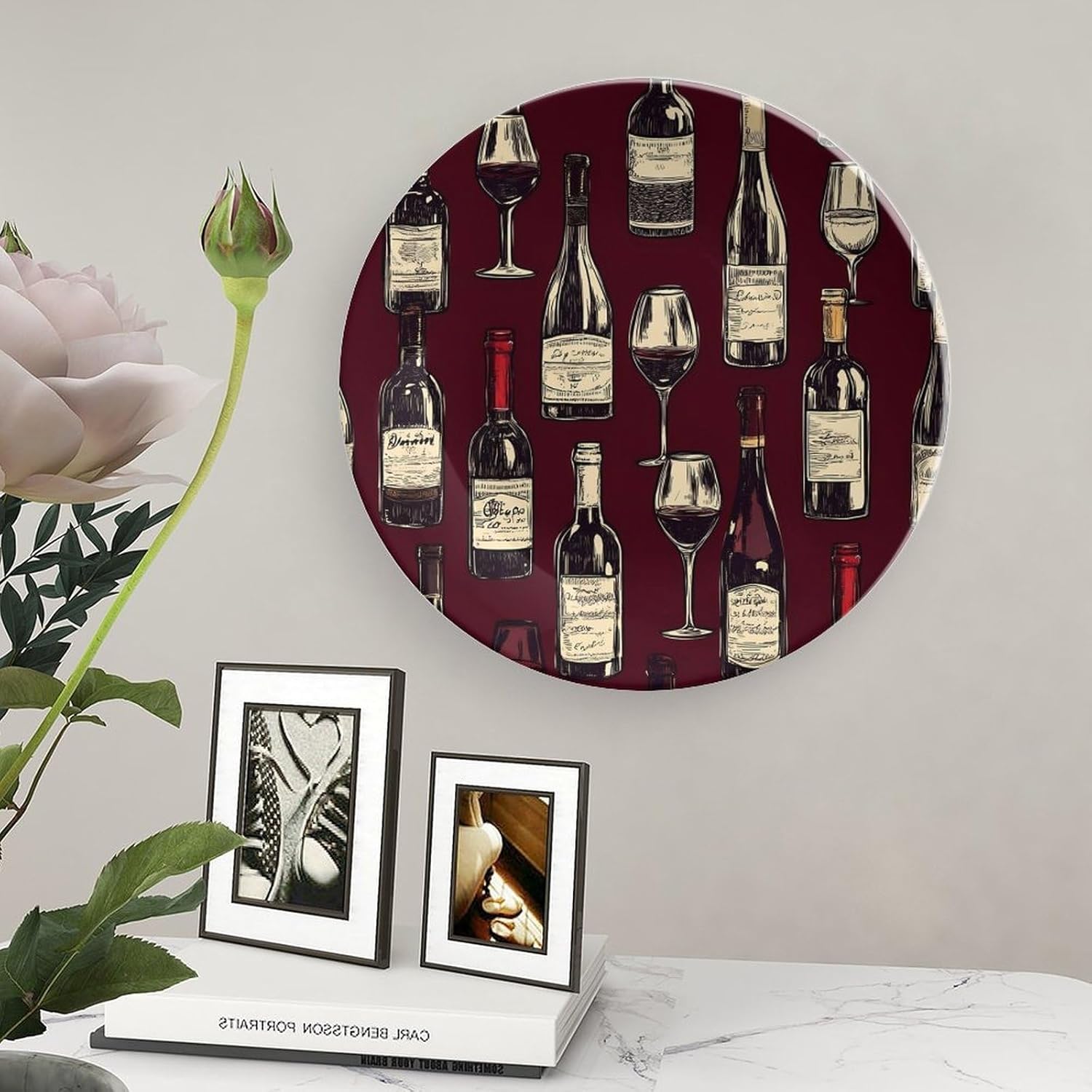 Red Wine Glass And Bottles Decorative Plates for Display Ceramic Plate Tray with Stand Hanger Home Decor
