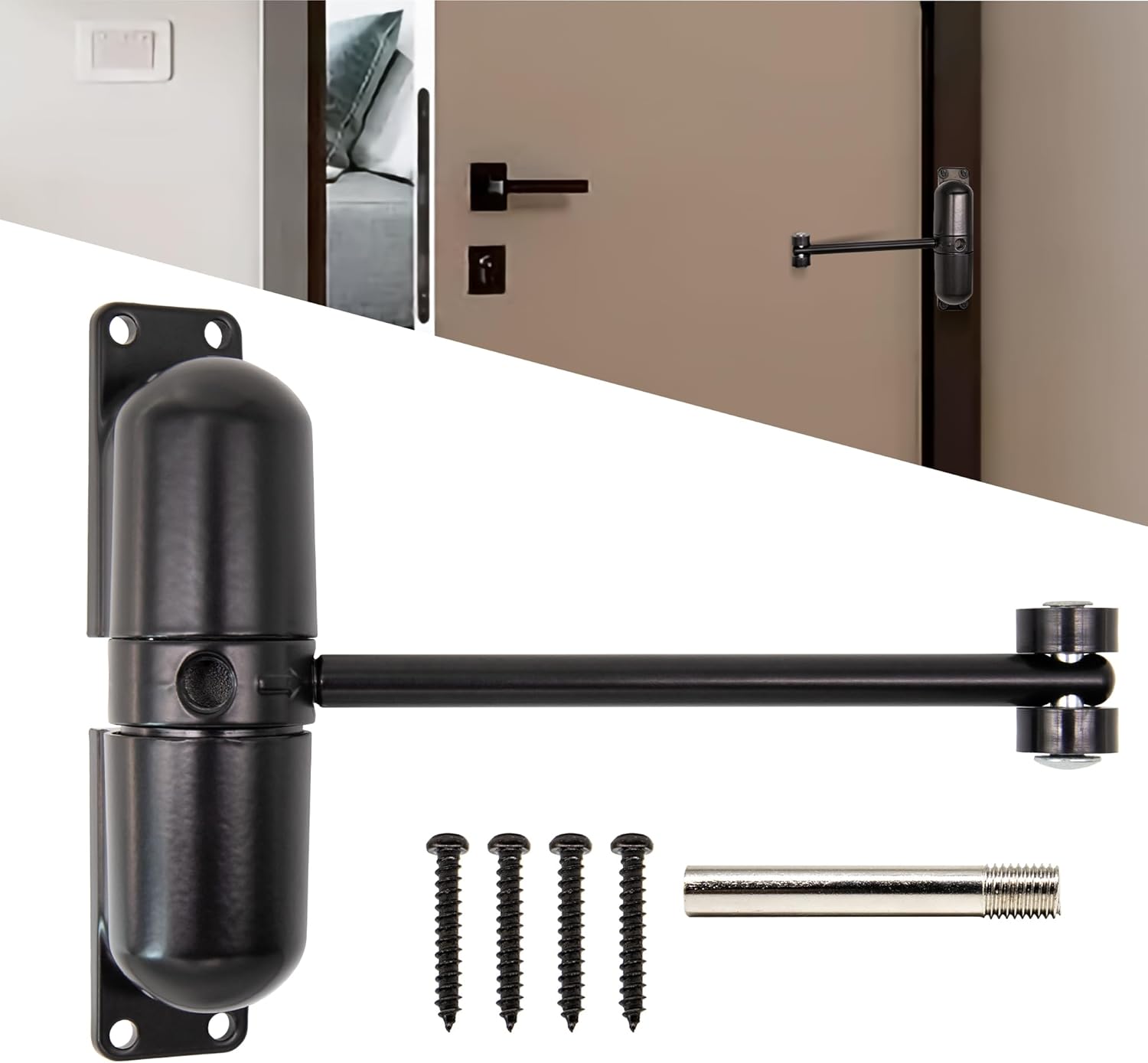 Marie Automatic Safety Spring Door Closer,Suitable for Light Door,Easy to Install to Convert Hinged Doors to Self-Closing– Black