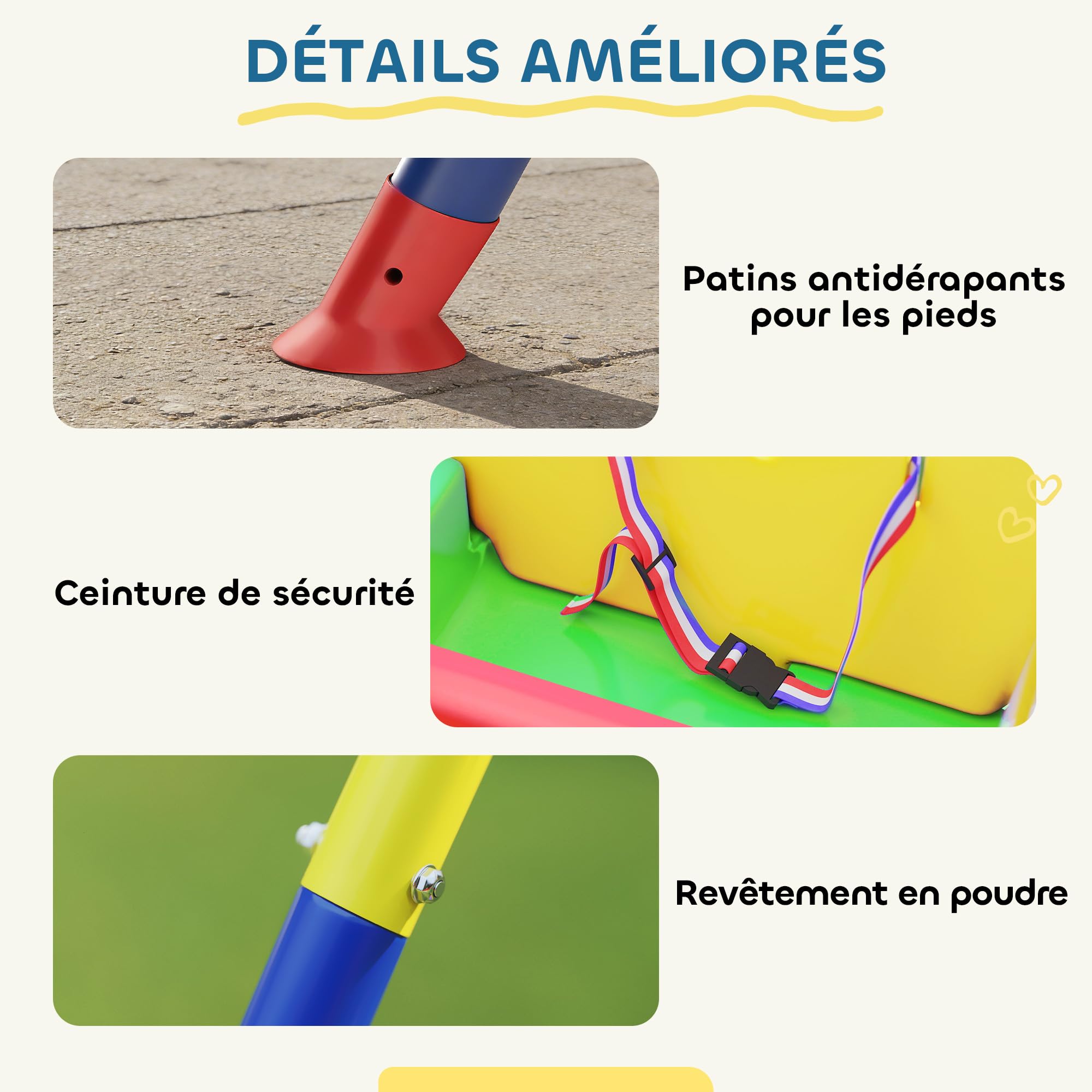 AIYAPLAY Portique Balançoire Exterieur Enfants 3-en-1 Pliable Multicolore