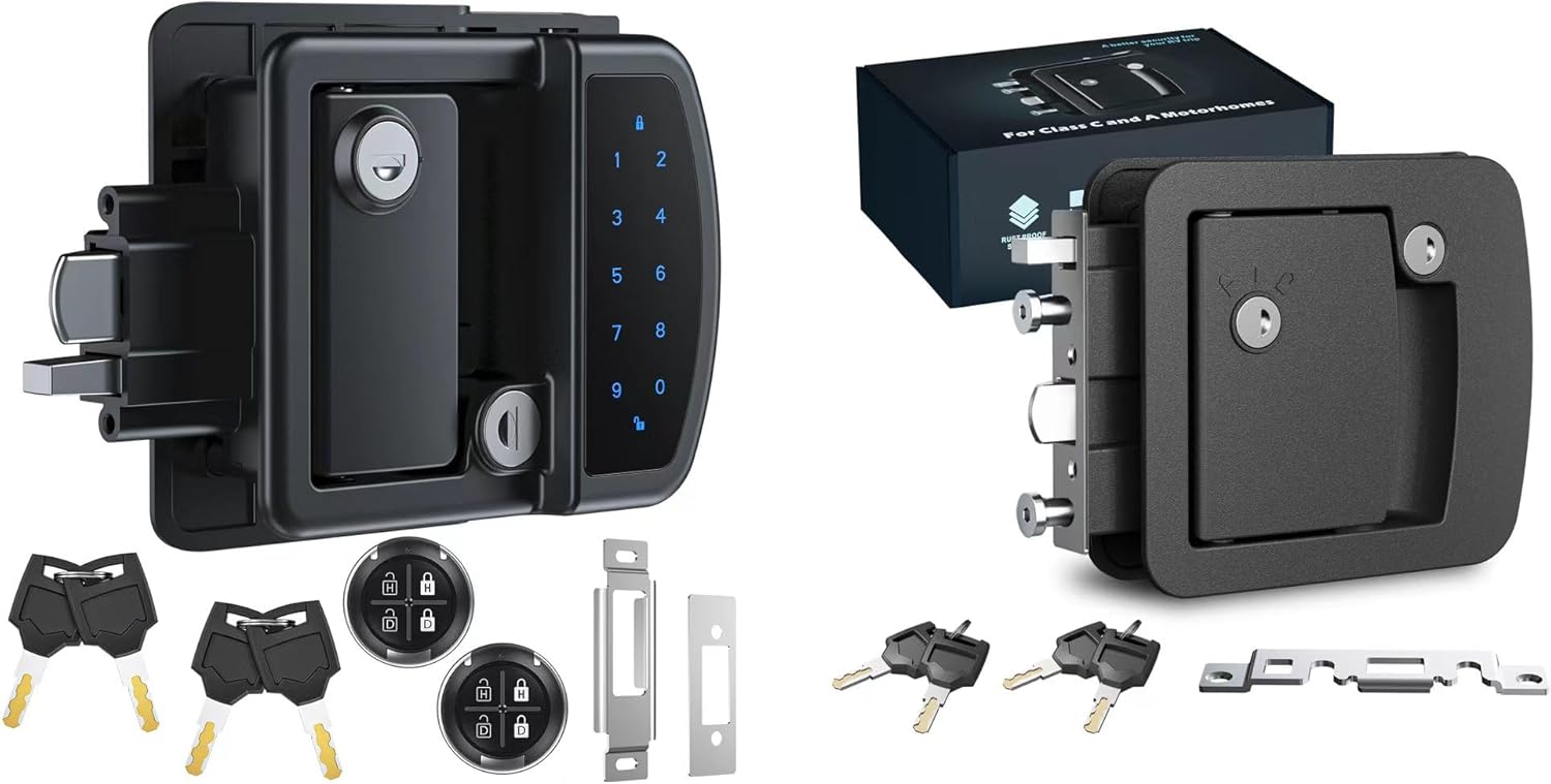 RV Lock Keyless Entry with Remote with 3.75" Tall x 2.75" Wide and Motor Home & Door Lock,Class C Mechanical RV Door Lock Replacement with 4.25" x 4.50"