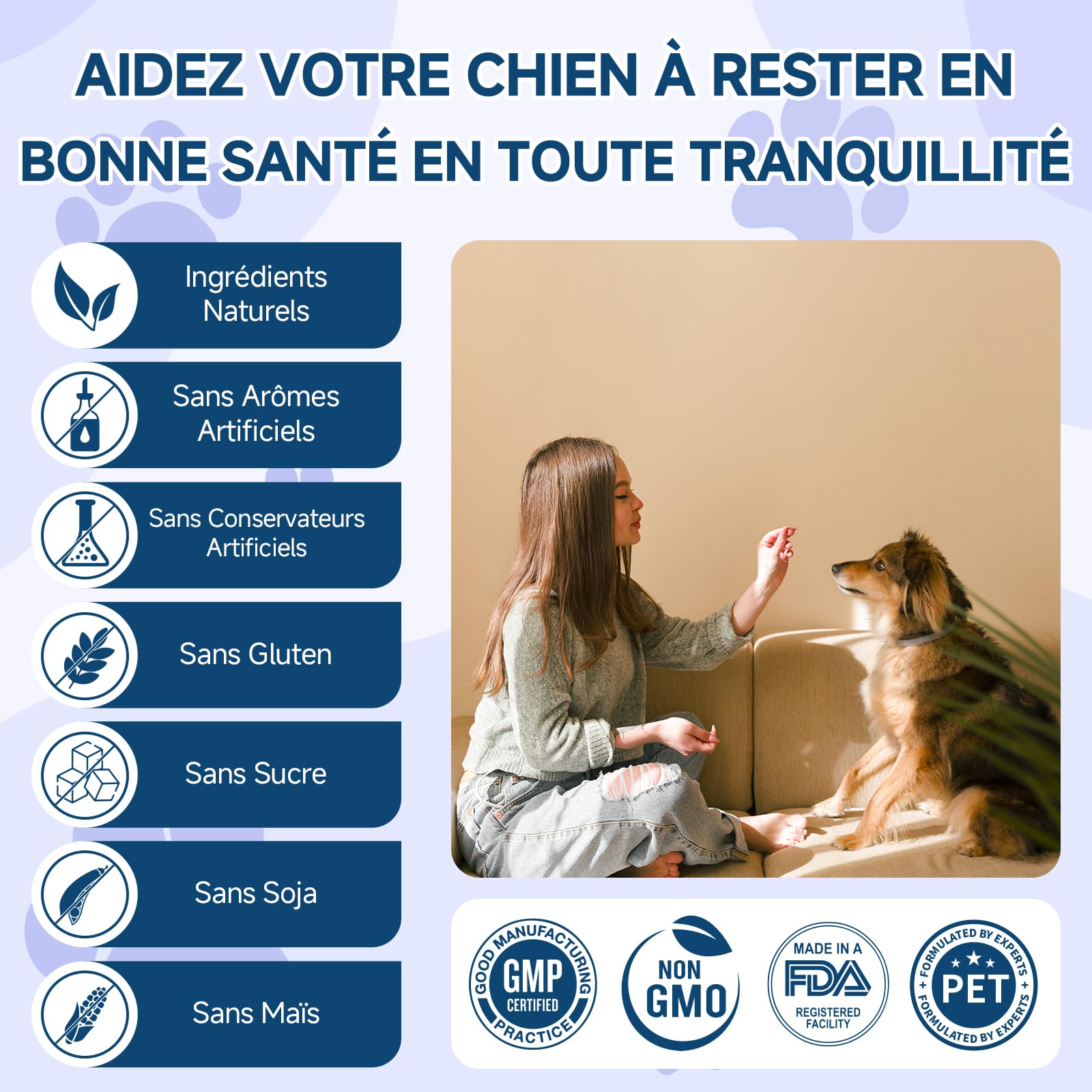 Woyamay Calmantes pour Chien, 200 Pièces Calmant à Mâcher pour Chiens, pour Accompagner Lors de Moments de Séparation, Voyage, Feux d’Artifice ou Orages, Saveur Poulet