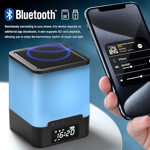 Miniatura 2 de ANALOI Reloj despertador para dormitorio, altavoz Bluetooth con luz nocturna RGB con ritmos musicales, despertador con sonido y luz, control táctil