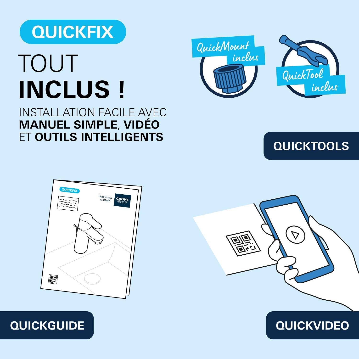 GROHE Dice Mitigeur monocommande Taille XL pour vasque à poser (Robinet pour Lavabo de Salle de bain, Facile à installer avec QuickTool inclus, Economie d'eau), Noir Mat,1018922430