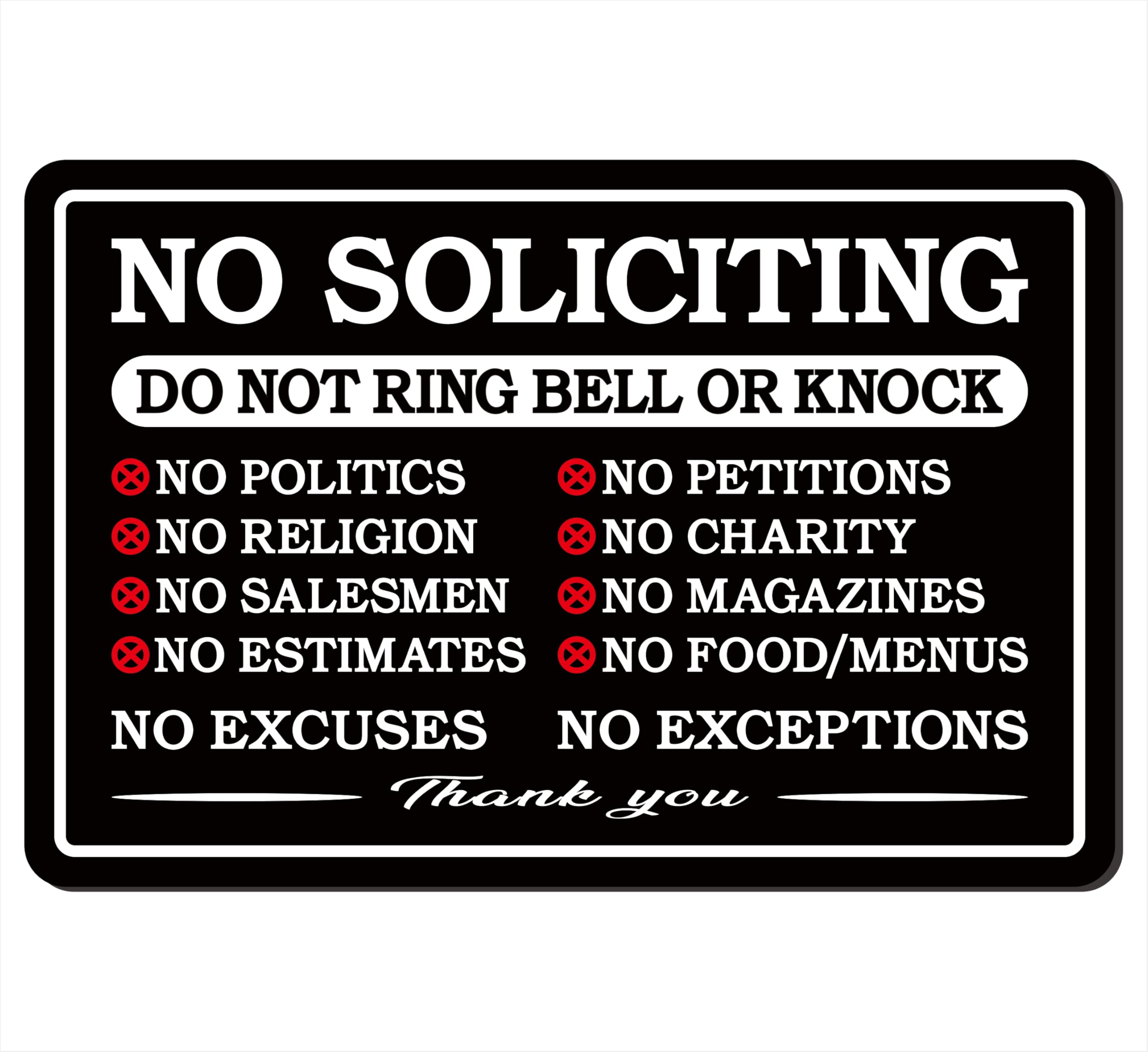 No Soliciting Sign - Do Not Ring Doorbell or Knock Sign - Front Door Warning Reminder Signs, Premium Durable Frosted Acrylic Material, Super Strong