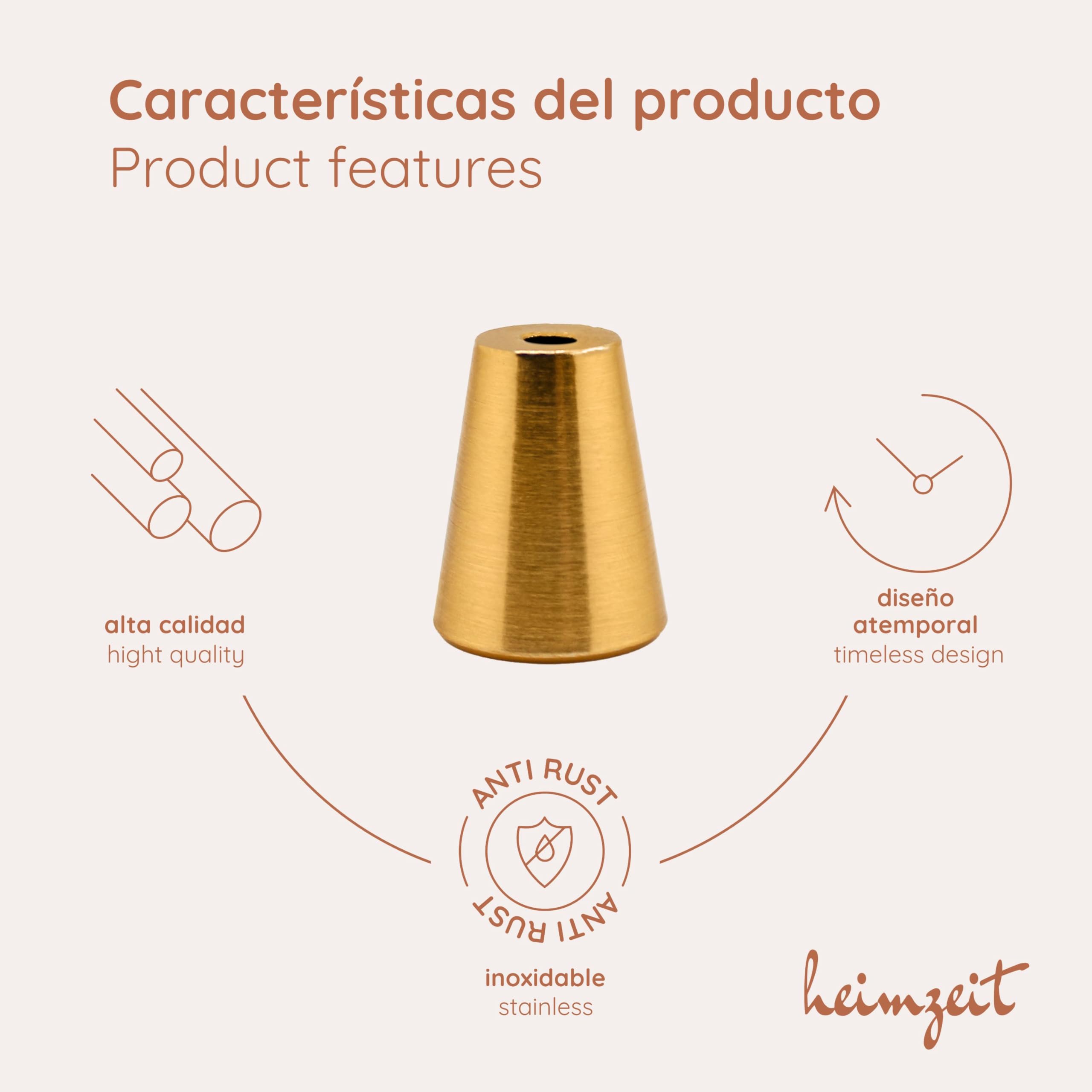 Tiradores Armarios Cone 8 Piezas de Aluminio Oro | Pomos Armario Redondo para Armarios, Cómodas, Puertas y Cajones, Diseño Elegante, con Manija de un agujero y tornillos