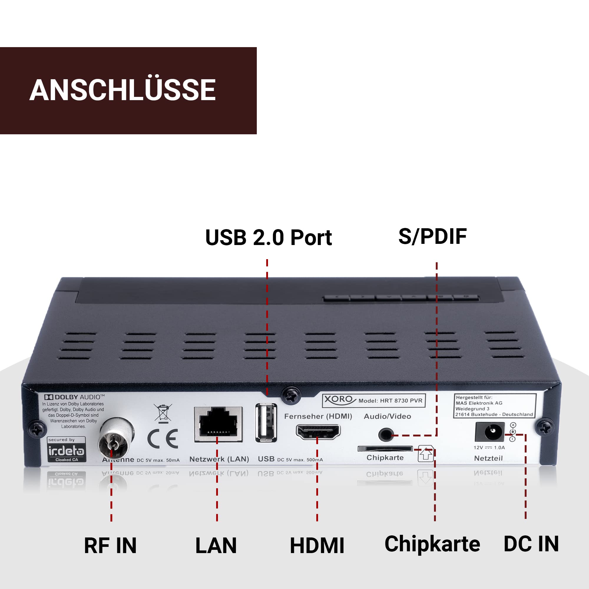 XORO Odbiornik DVB-C/T2 Combo HRT 8730 Hybrid z odtwarzaczem multimedialnym USB, PVR Ready, Timeshift, wbudowanym systemem dostępu Irdeto do Freenet TV i 6 miesięcy