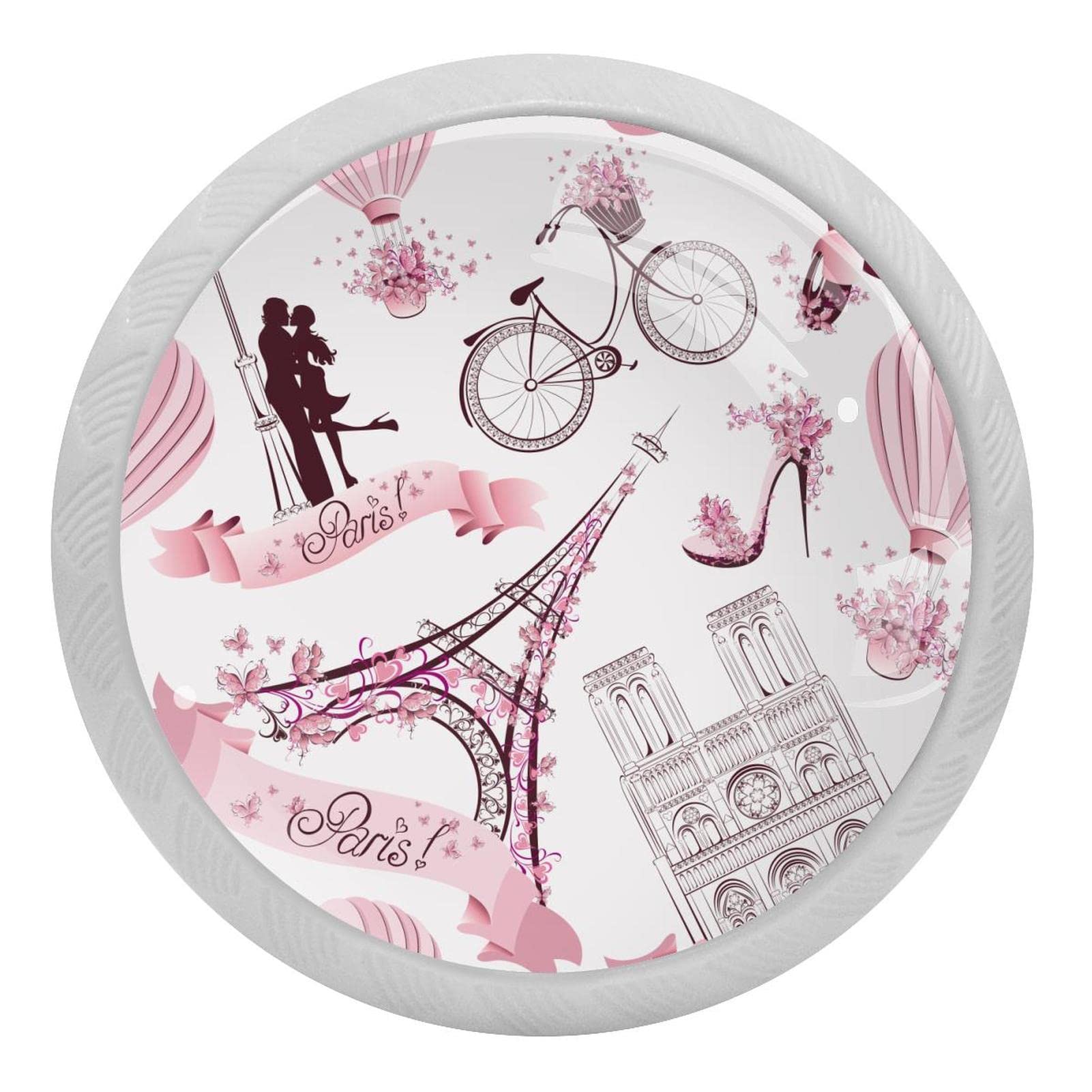 Poignée de tiroir ronde fluorescente Paris Tour Eiffel Rose 4pcs