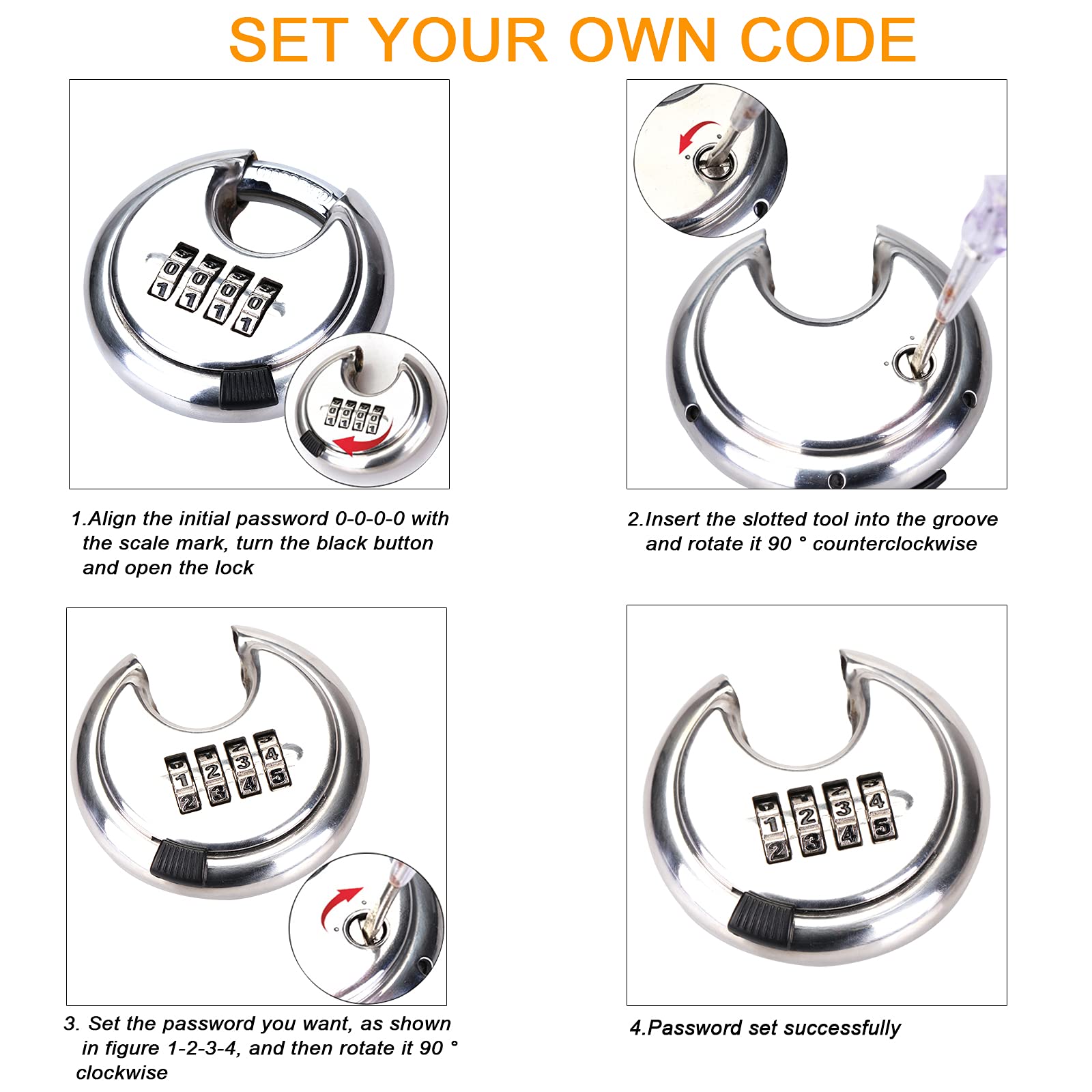 NBYT 4 Digit Stainless Steel Combination Password Lock with