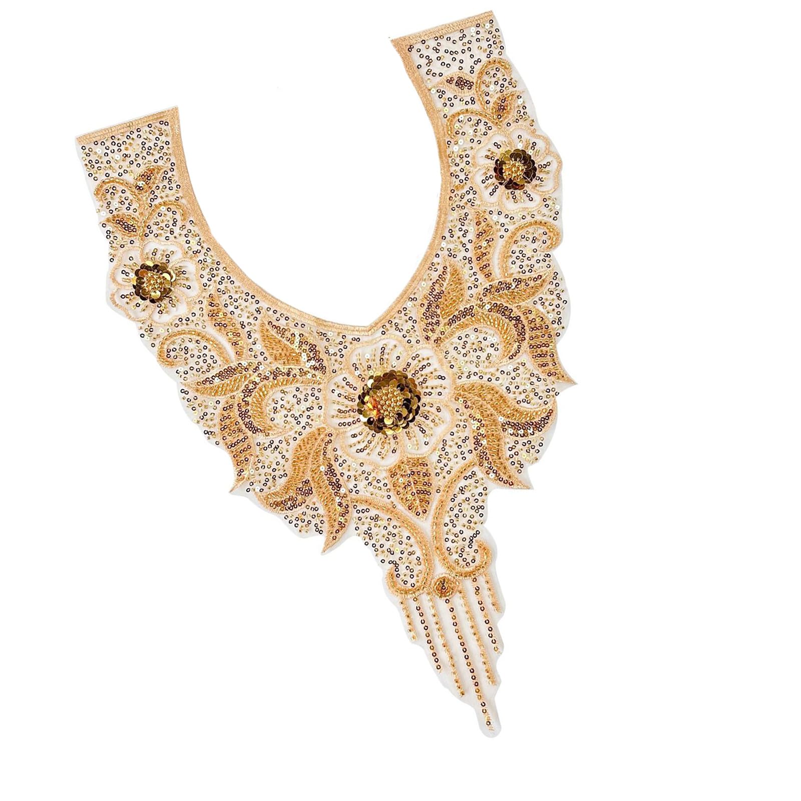 HUANGING Beads Applique for Wedding Dress Evening Gown Sew on Collar Patches Beaded Sequins Sew on Patches Applique Evening Gown Decoration
