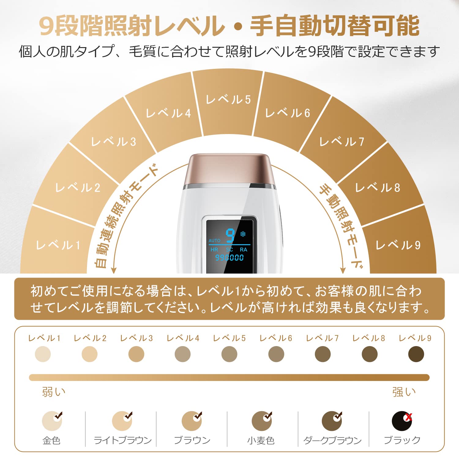 Amazon | YAPAFA 脱毛器 vio対応 冷感脱毛器 IPL 99万発 9段階調節