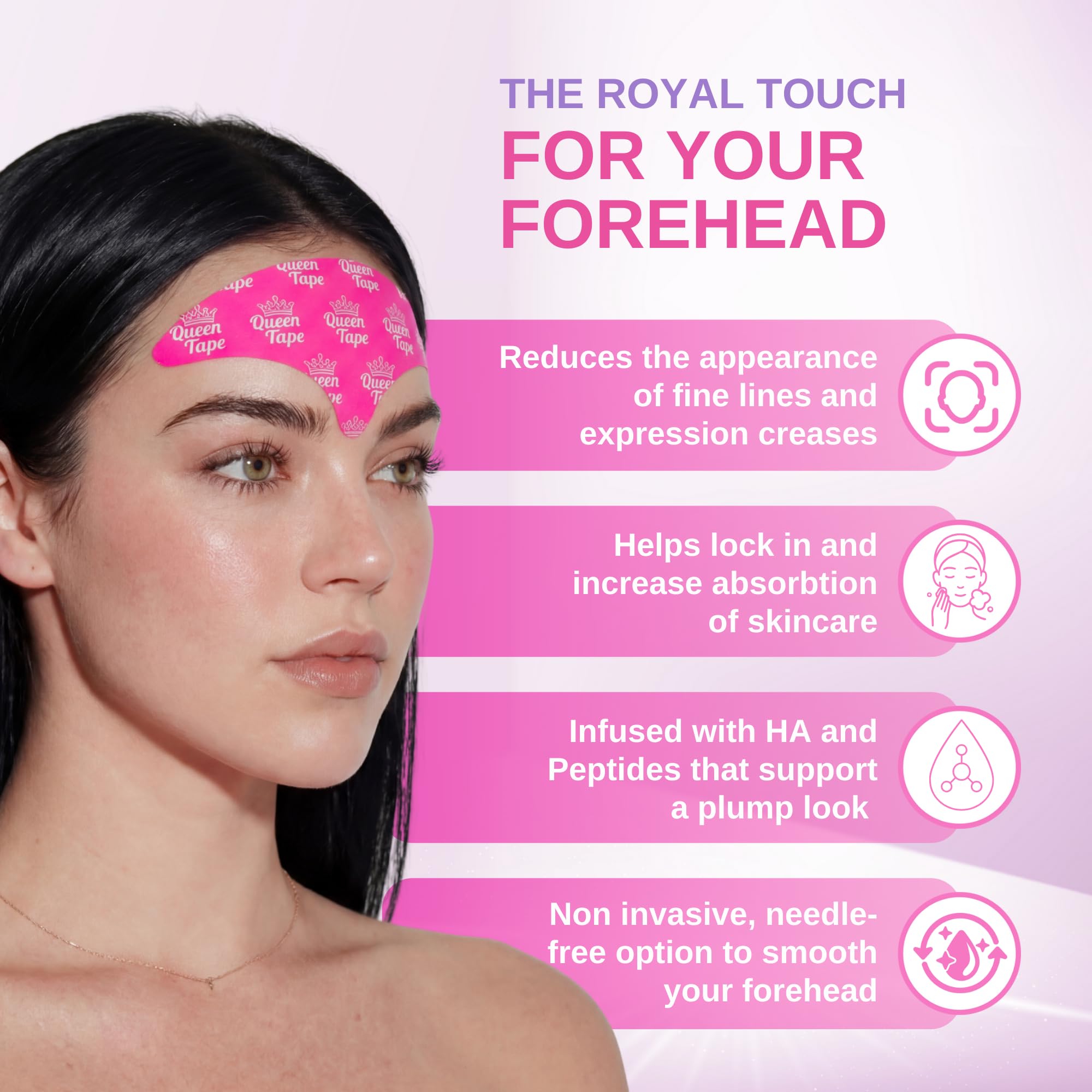 Queen Royal Forehead Tape with Hyaluronic Acid & Peptides, 20 Pieces