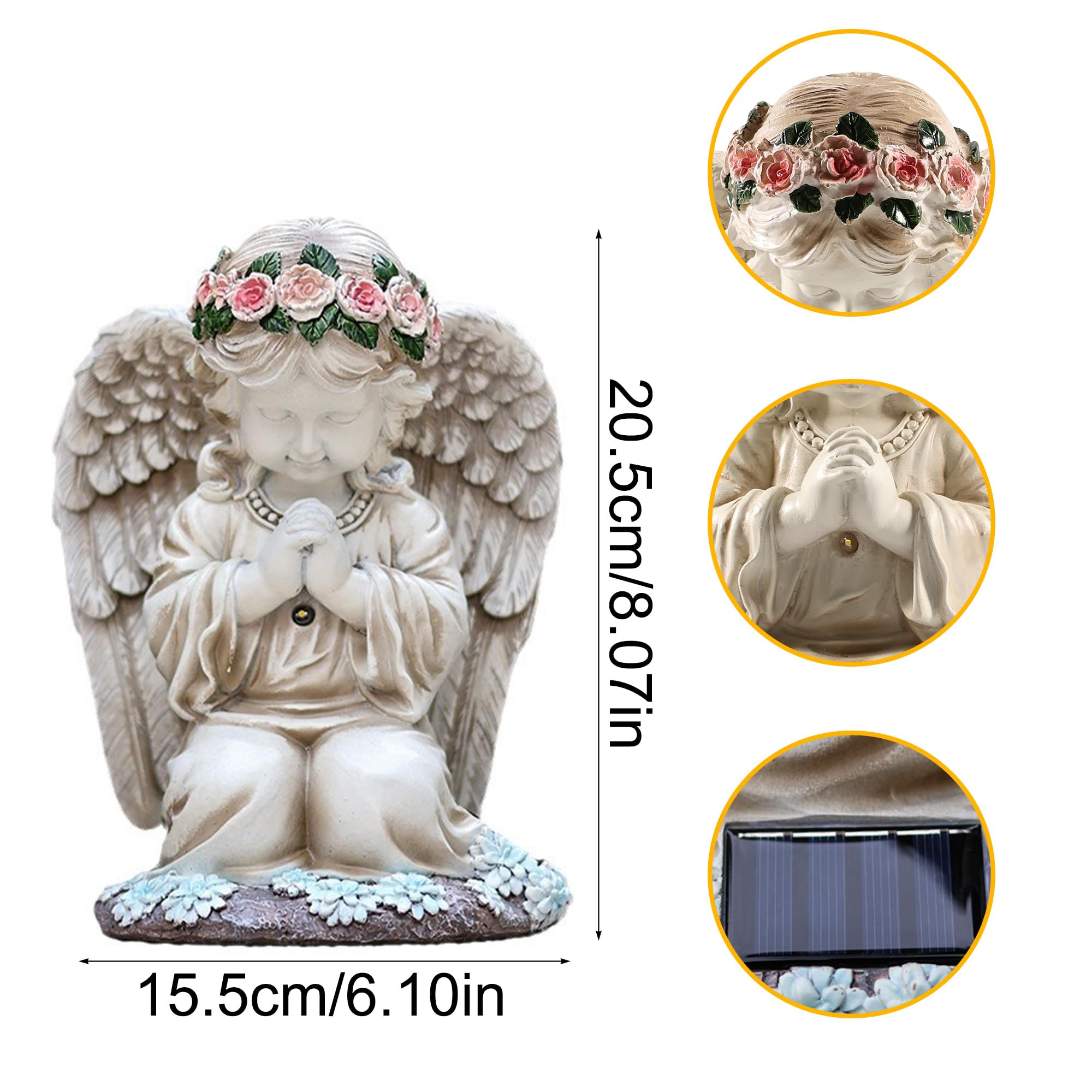 Solar Engel Gartenstatuen,LED Fairy Engel Figur,Wetterfest Grabschmuck für Friedhof, Fairy Engel Skulptur Deko Rasen,Geeignet für Zimmer im Freien Garten Balkon Terrassendekoration