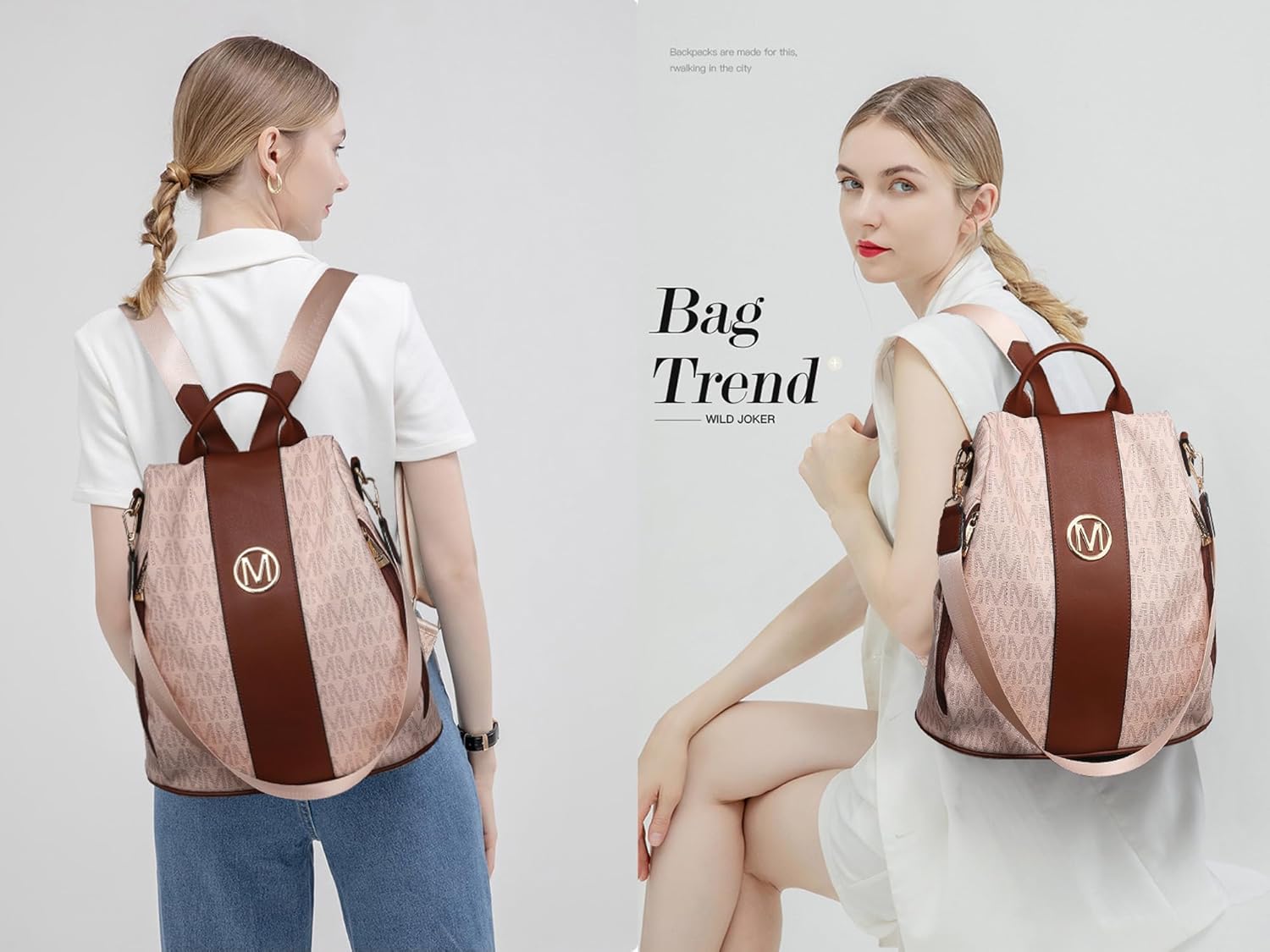 MKP COLLECTION Women Fashion Backpack Purse Multi Pockets Anti-Theft Rucksack Travel Shoulder Bag Handbag Set 2pcs - Image 3