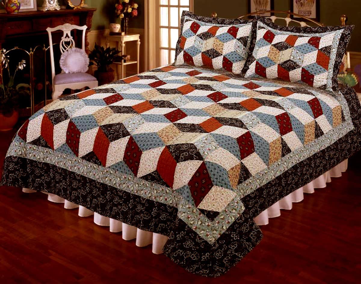 Elegant Decor Cascading Tumbling Blocks Cotton Quilt Collection (King 106W x 96L)