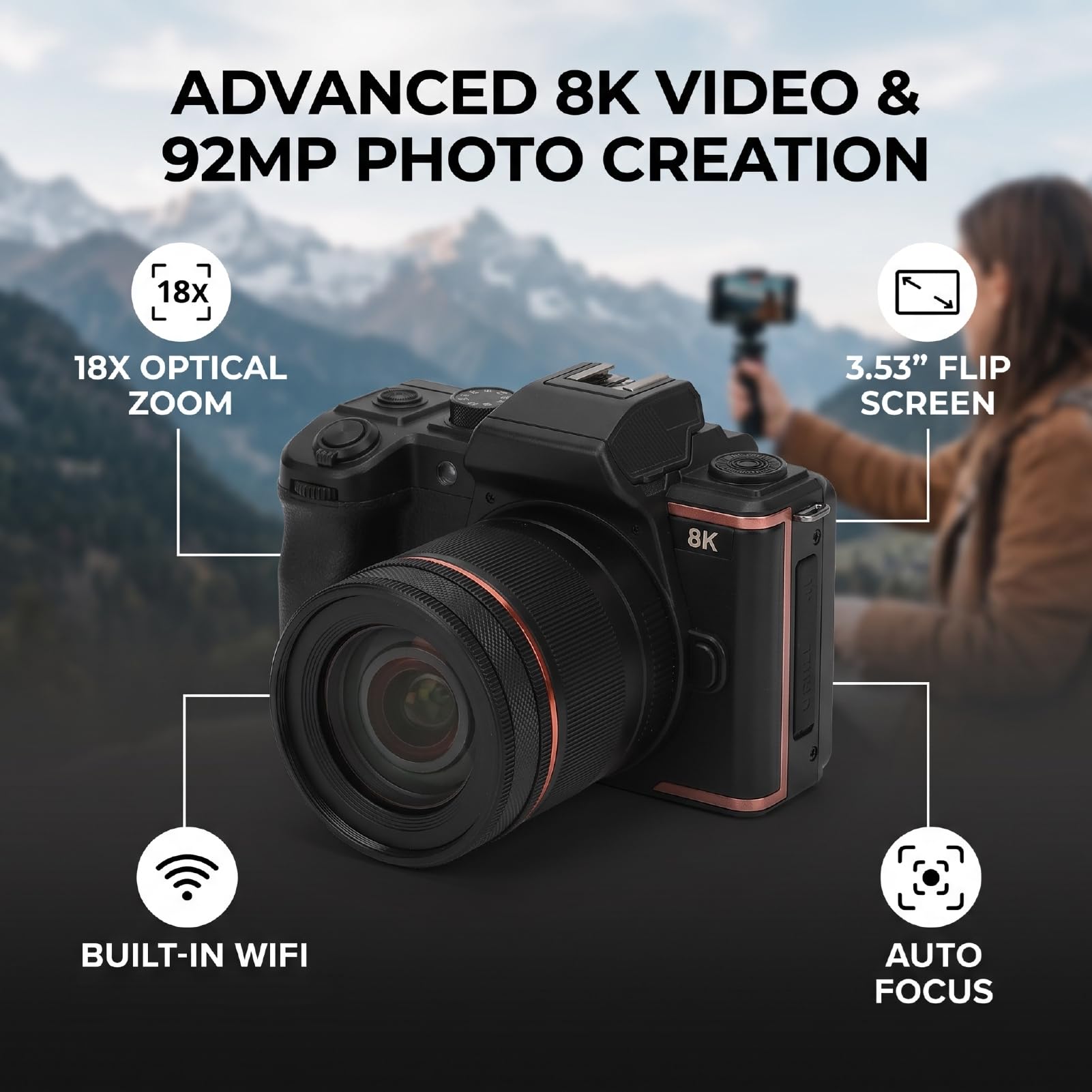 Appareil Photo Numérique 8K, Mise au Point Automatique WiFi 92