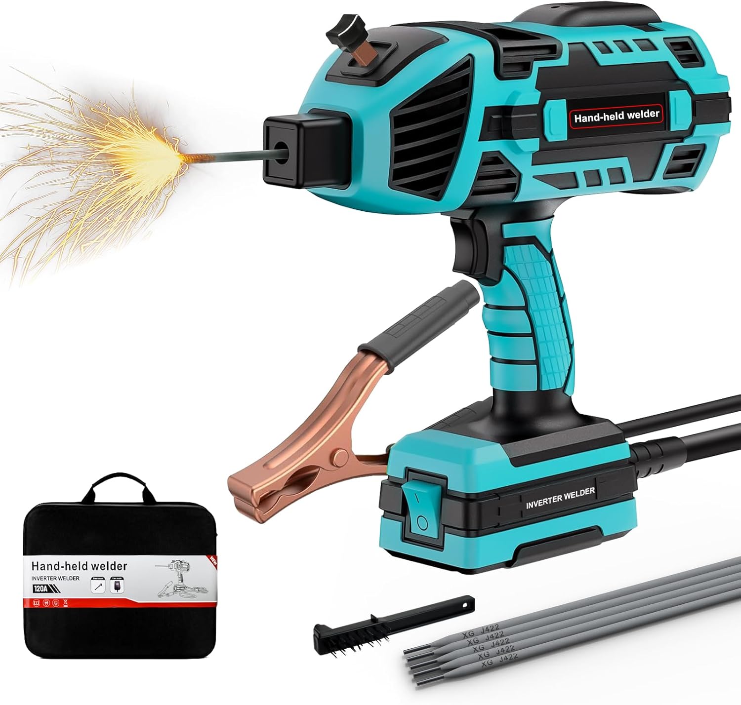 TRQWH Handheld Welding Machine 120A 110V Portable Stick Welder ARC Welder Machine IGBT Inverter Mini MMA Welder Machine Fit for 1/16"-1/8" Rods(blue)