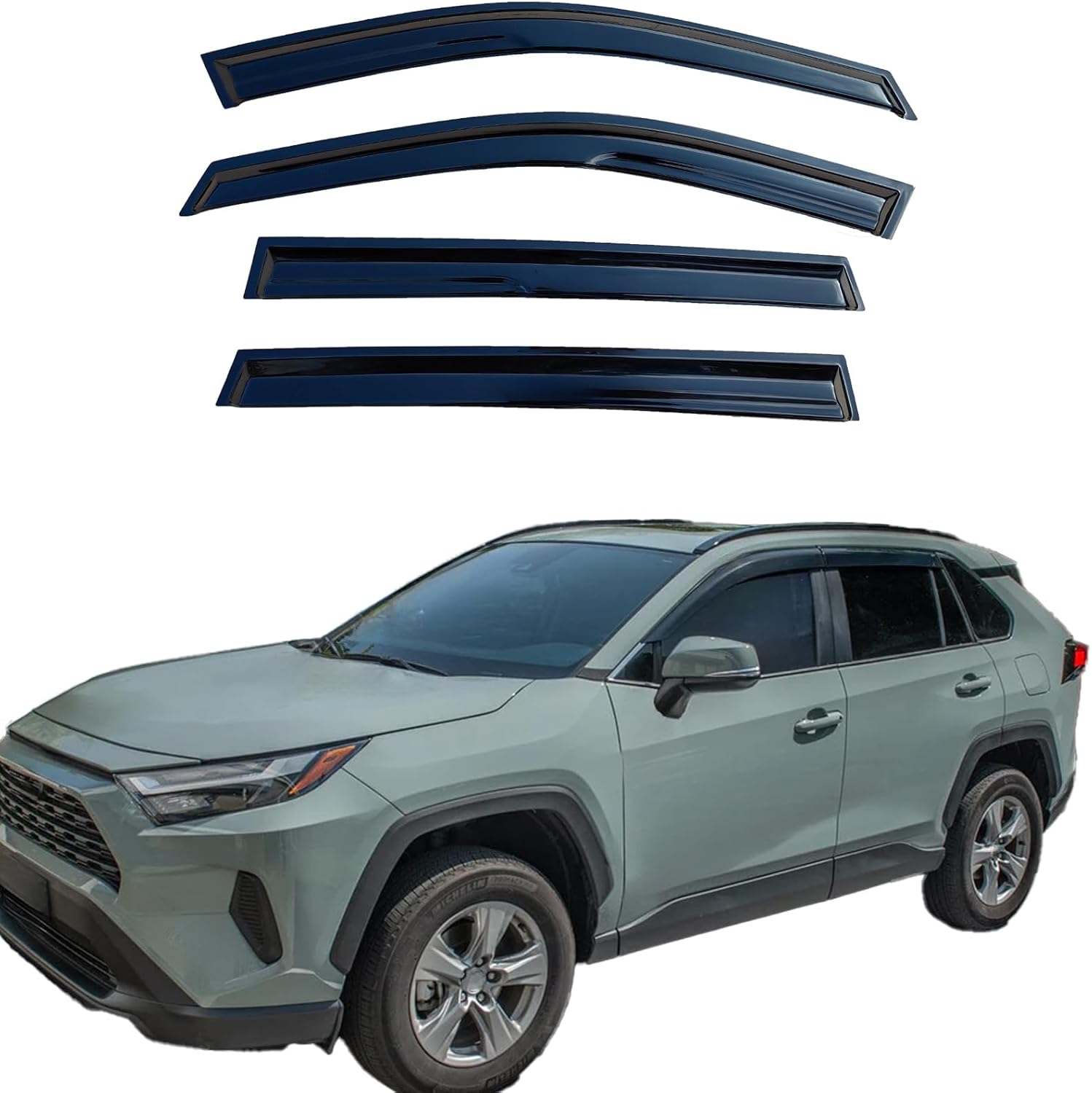 Tape On Window Visors Compatible with 2019-2025 Toyota Rav4, Side Vent Window Deflector Rain Guard Shade for Rav4 19 20 21 22 23 24 25,Rav4 Window Covers,Truck Accessories-4pcs For Toyota Rav4 2019-2025