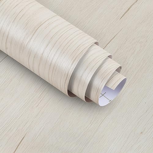 Ekmxmax Papel tapiz de grano de madera sintética de 24 x 200 pulgadas impermeable papel de contacto con textura de madera de arce blanco diseño