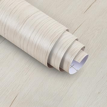 White Wood Grain Peel and Stick Wallpaper Light Cream White Wood Contact Paper 16"118" Self Adhesive Modern Waterproof Removable Thick Vinyl Wrap for Countertops Furniture Cabinet