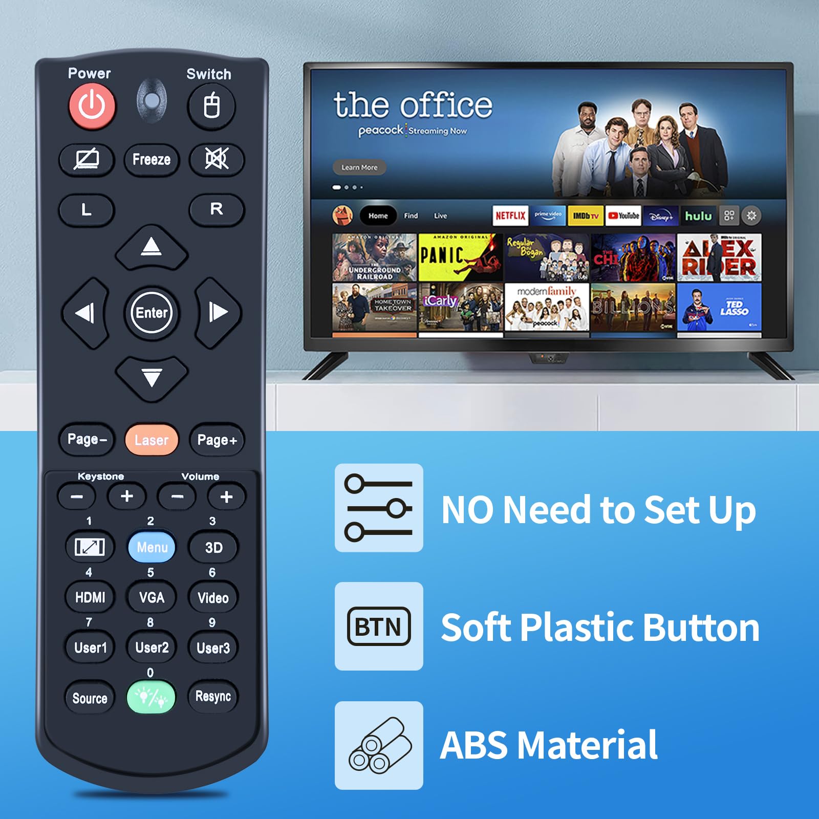 Replaced Remote Control for Optoma Projector EH319UST EH320UST EH330UST EH341 EH415e W415e EH415ST EH416 EH490 EH504 EH512 W319UST W320UST W330UST W412 W416 W512 WU416 X416 W316ST X316ST W351 X351 - Image 3