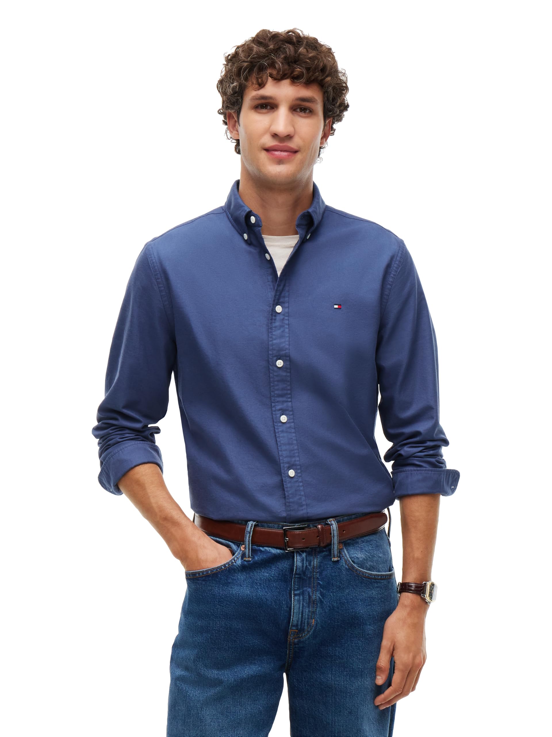 Tommy Hilfiger Men's Long Sleeve Oxford Shirts in Regular Fit, Men's Button Down Shirts, Also Available in Big and Tall
