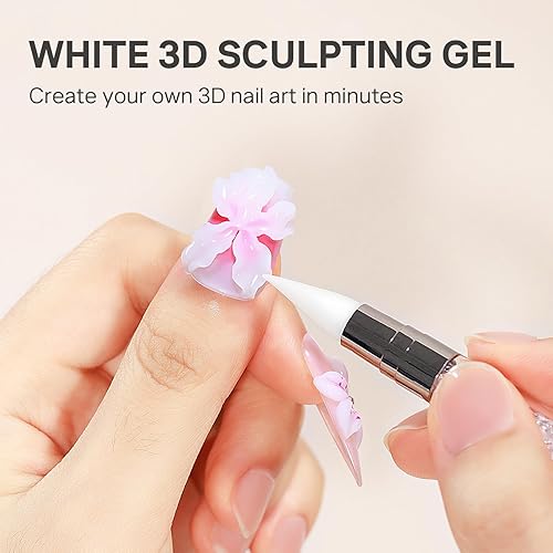 Miniatura 2 de MIZHSE Gel 3D blanco para arte de uñas, 1.06 oz (30 g), gel de moldeo no pegajoso para uñas, gel sólido UV LED, esmalte de gel con lápiz de arte de