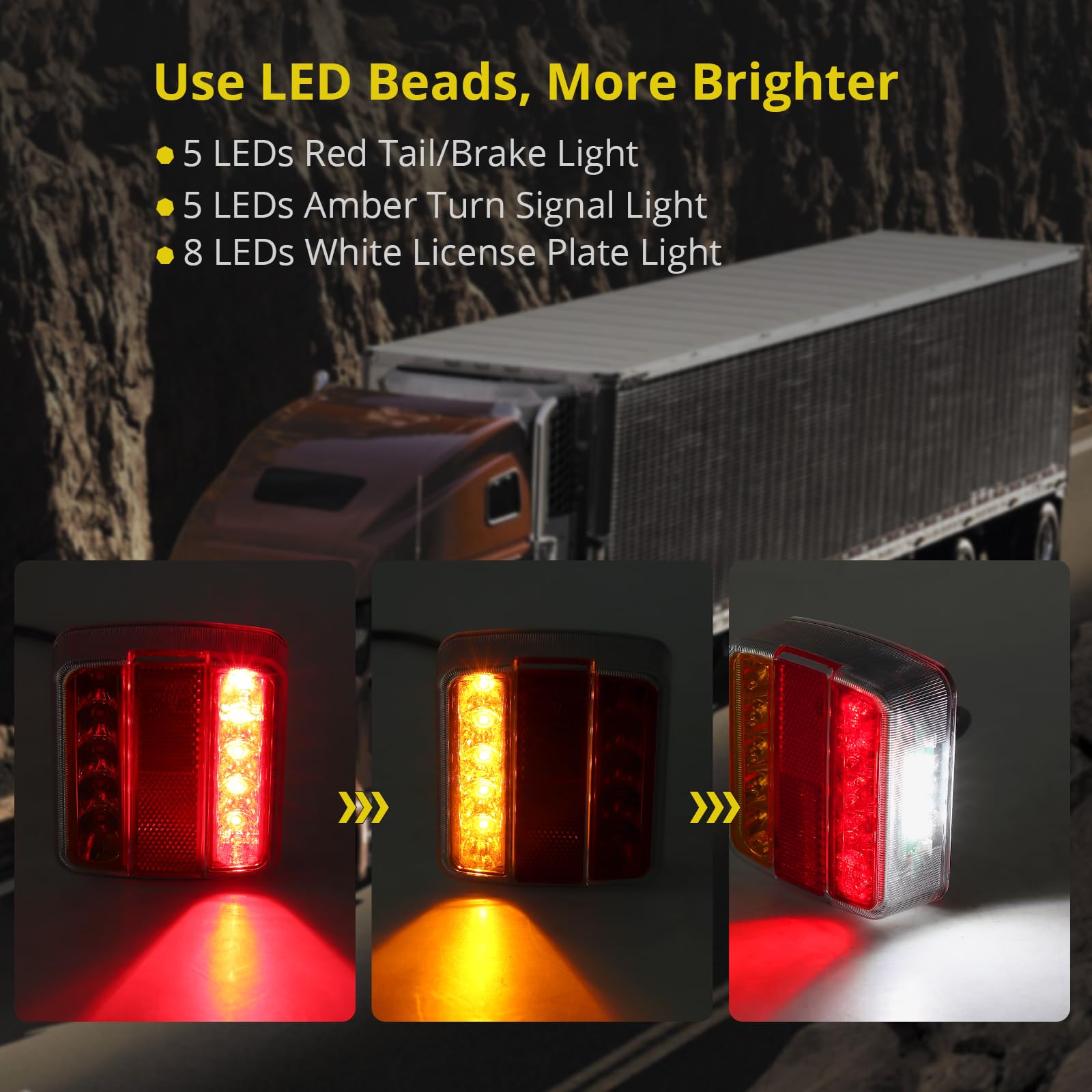 PROZOR Oświetlenie przyczepy 18 diod LED Przewodowe światło tylne z magnesem Kabel 7,5 m 7-pin Oświetlenie przyczepy Światło tylne 12V IP65 Wodoodporne E11 ECE