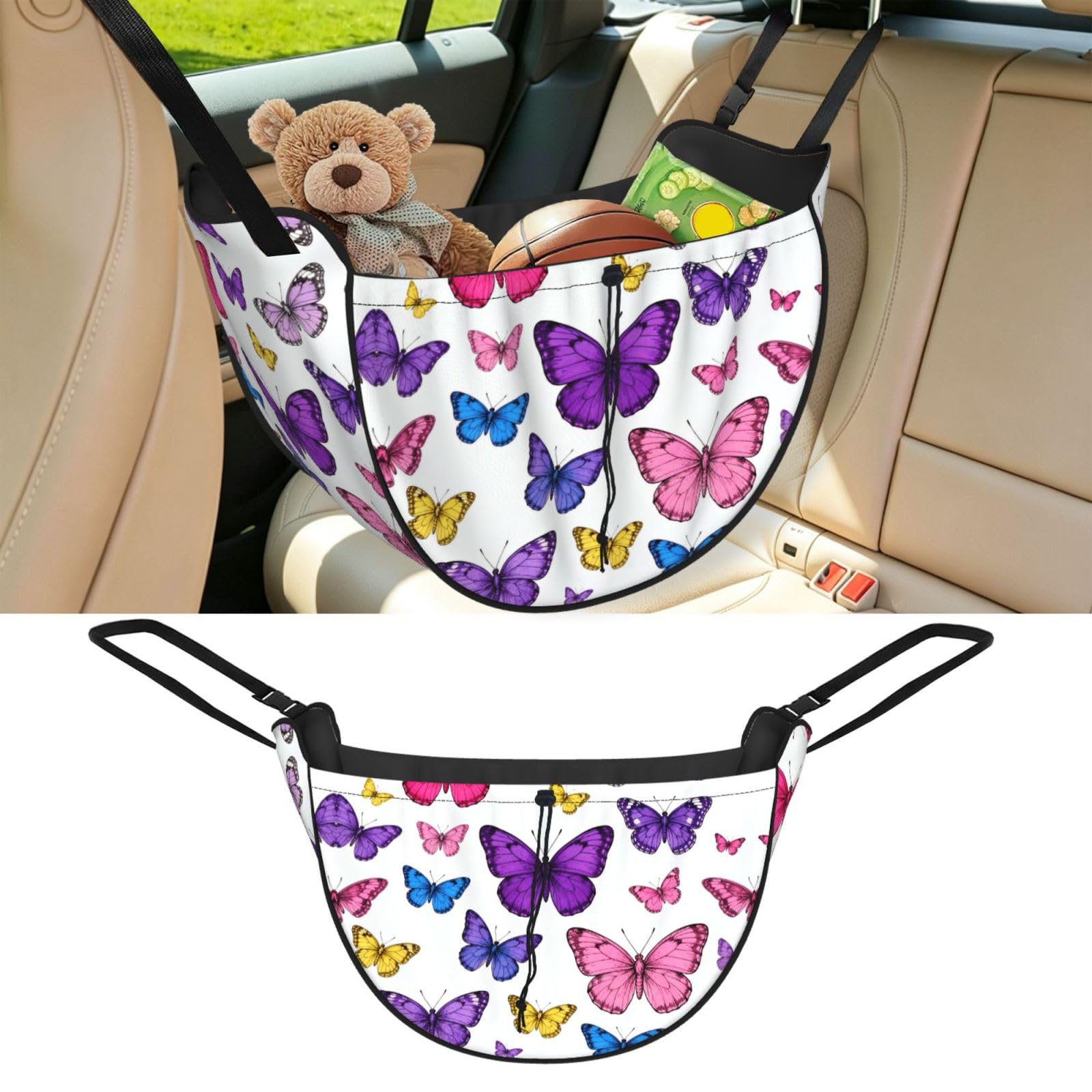 Cntdbu Black Beautiful Butterfly Car Seat Organizer-Backseat Storage Bag For Travel