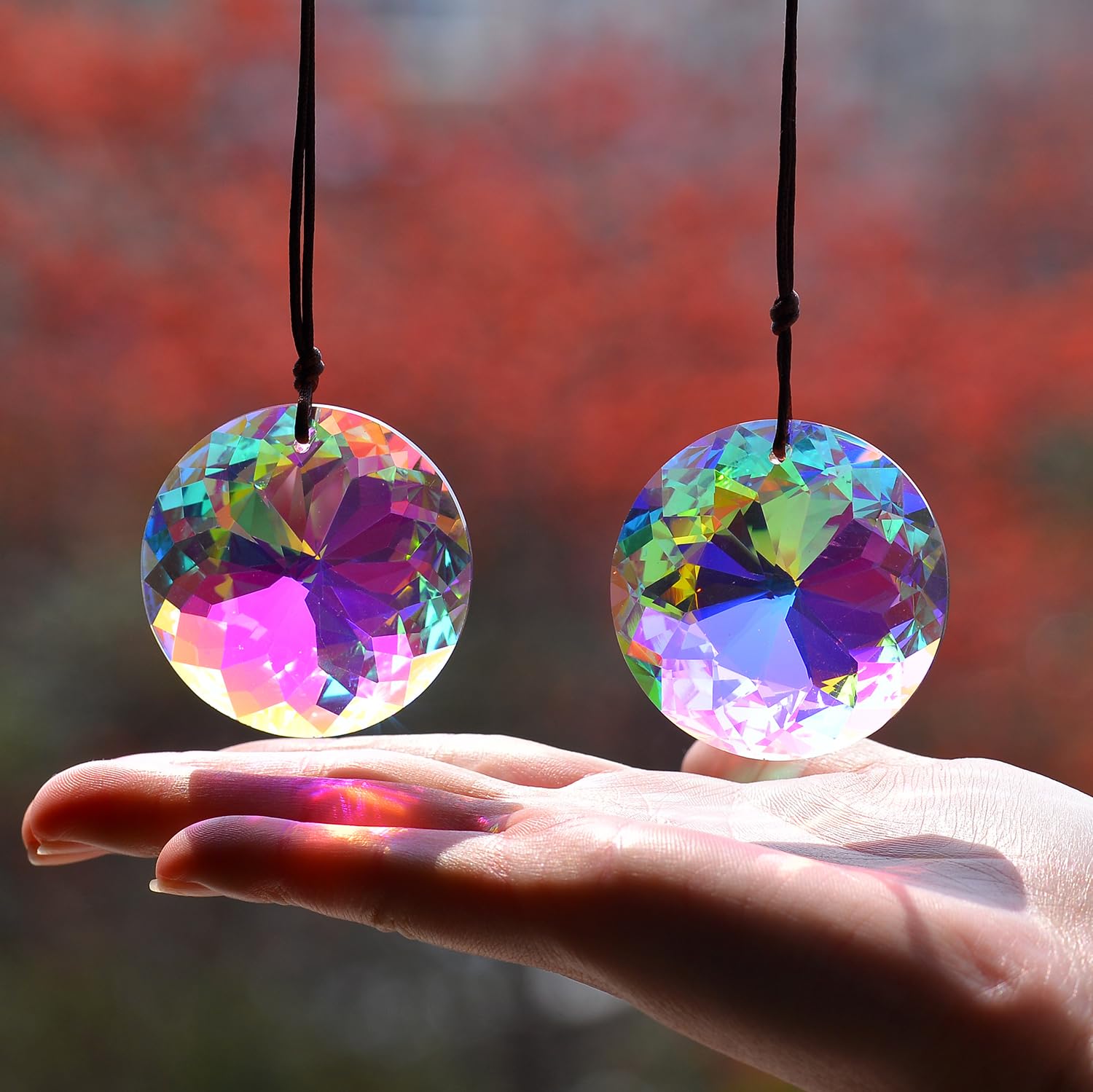 Attrape-soleil En Cristal Et Laiton – Croissant De Lune – Prisme Arc-en-ciel – Décoration Bohème Pour Fenêtre, Maison Ou Voiture