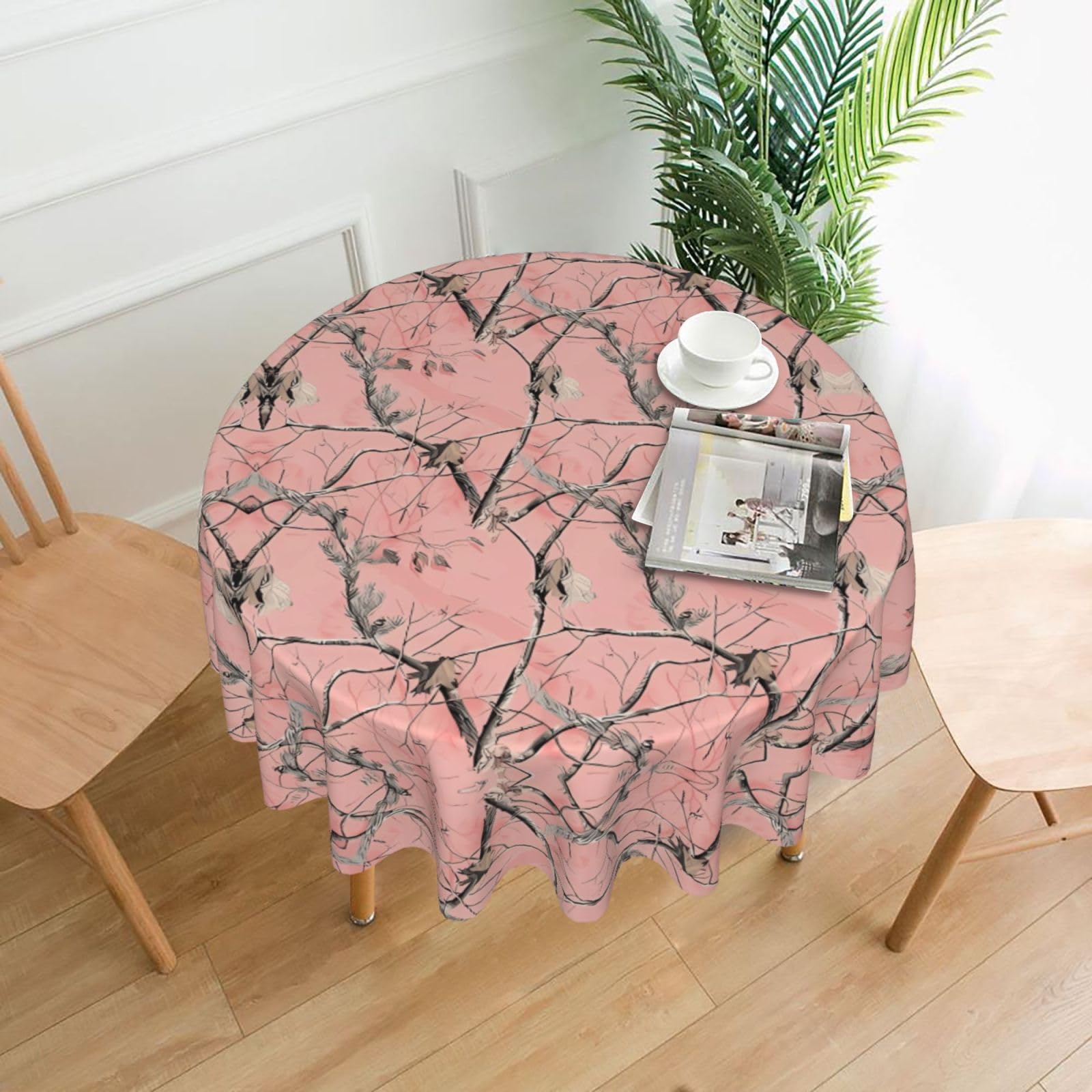 hhxvcv Pink Leaves Camo Round Tablecloth – Dining Table Cover