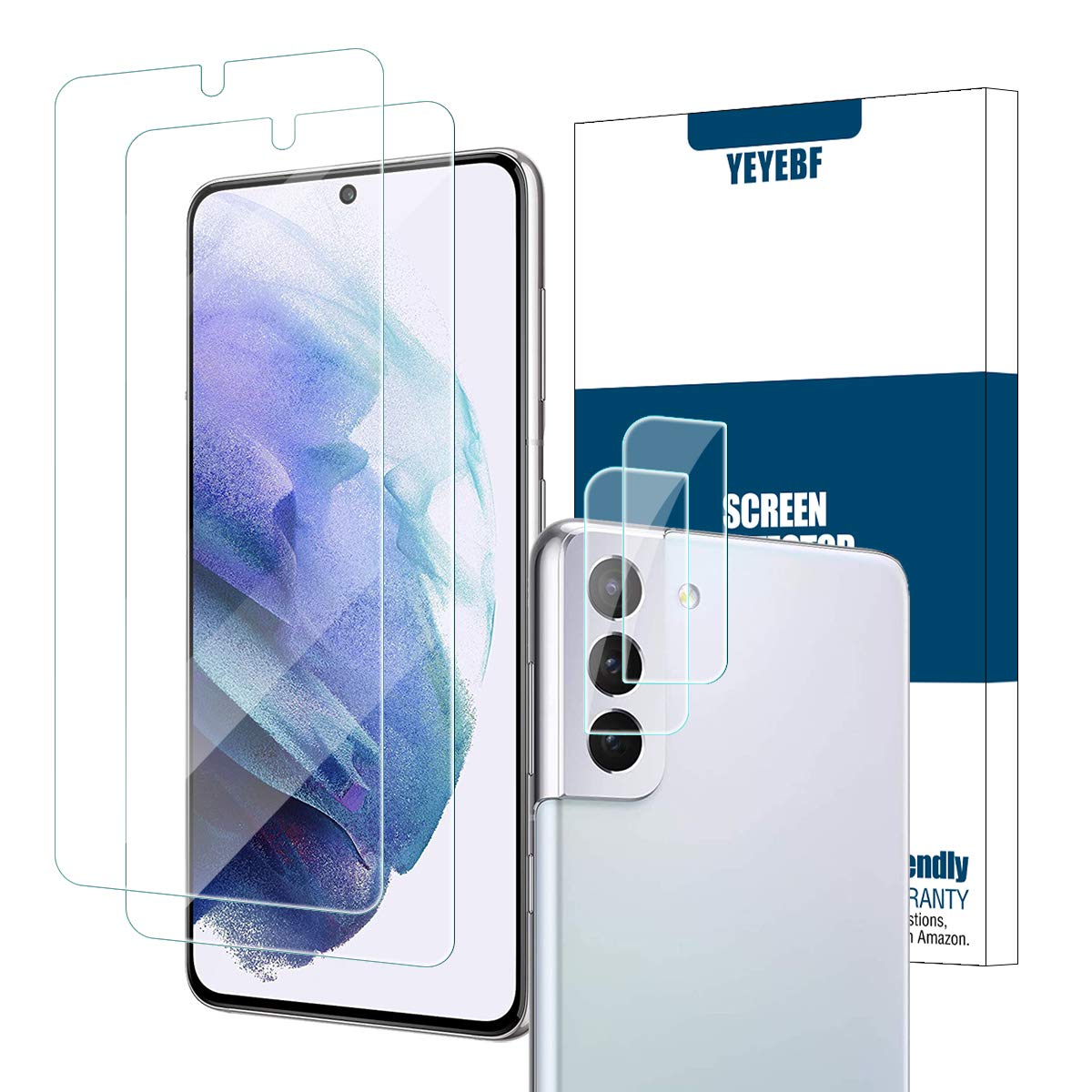 Galaxy S21 HD Clear Tempered Glass Screen Protector + Camera Lens Protectors, [2+2 Pack] [3D Glass] [Fingerprint Support] Screen Protector Glass For Samsung Galaxy S21