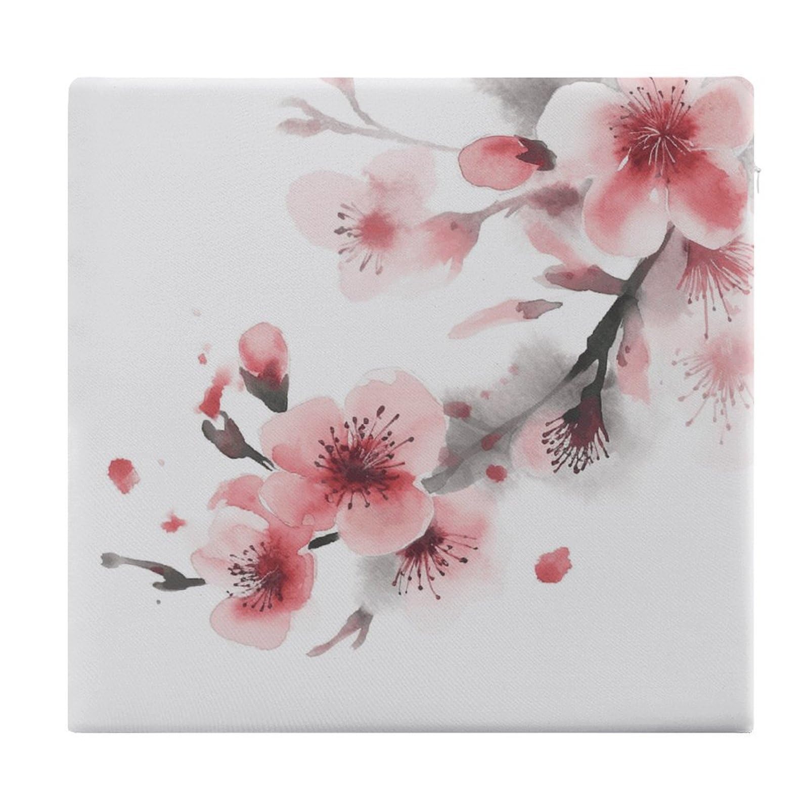 JTREHY Asian Watercolor Pink Cherry Florals Chair Cushions Non-Slip Bar Stool Cushions Ultra Soft Warm Memory Foam Meditation Cushion Removable Large Square Seat Cushions for Dining Chair 15x14In