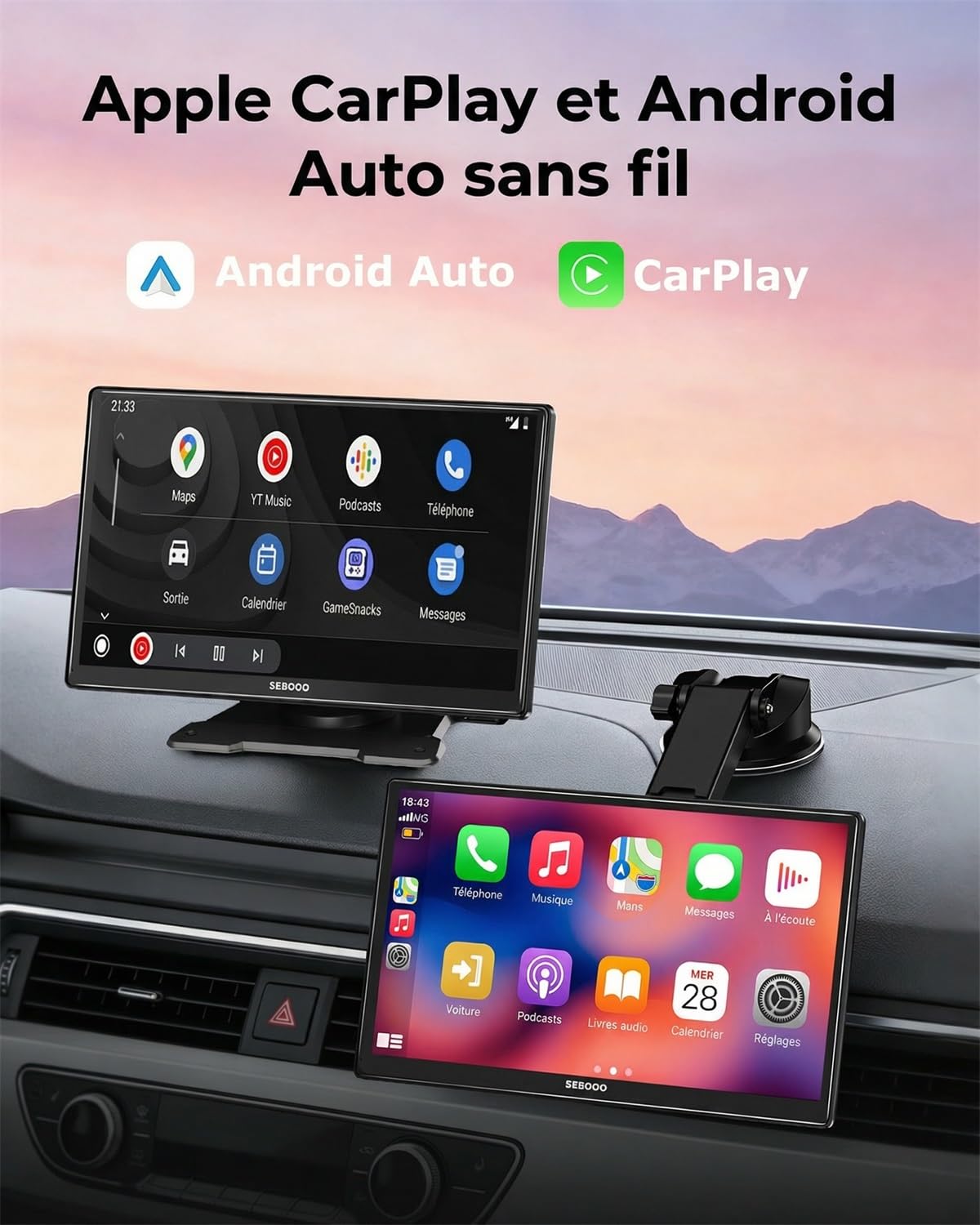 ESSGOO Écran CarPlay Voiture 9 Pouces avec Caméra de Recul Prend en Charge A-pple CarPlay & Android Auto,GPS,FM, Mirror Link, Appels Mains Libres Bluetooth, Siri et Google Assistant