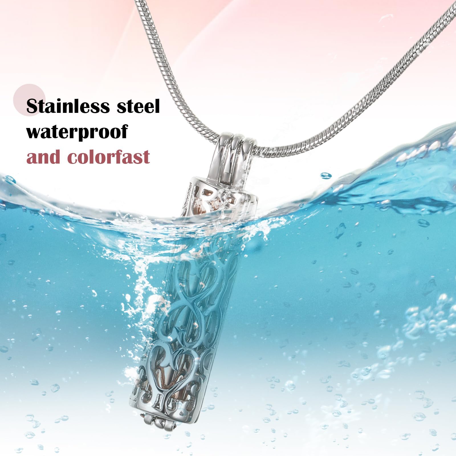 UICCVOKK Urn Necklace for Ashes Pets Ashes, Keepsake Memorial Lockets Ashes Holder for Human Cremation Jewellery For Ashes with Hollow Cylinder Vial Urn Necklace, Memorial Pendant