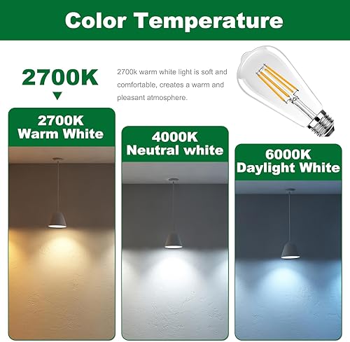 Miniatura 4 de ST19 Bombillas LED Edison vintage, bombilla LED E26 equivalente a 25 W, bombillas de filamento LED vintage ST64, 2.5 W, blanco cálido 2200 K, 250