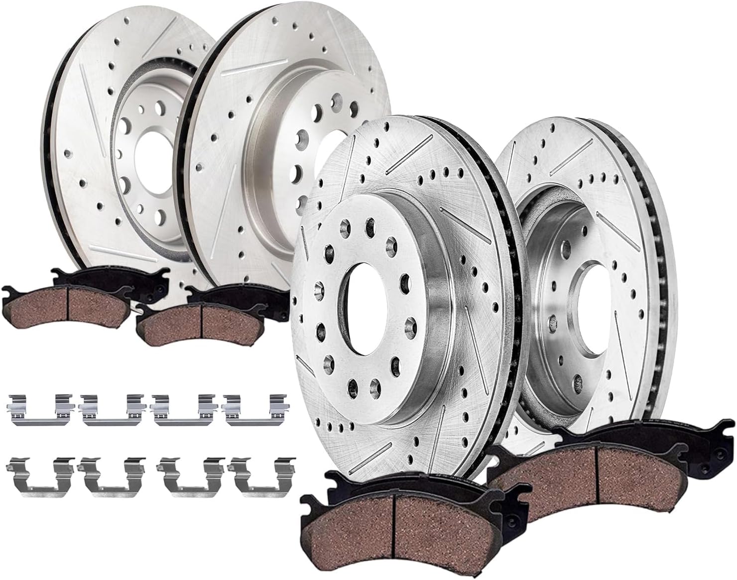 Detroit Axle - Brake Kit for 17-20 GMC Acadia 18-20 Buick Enclave Chevrolet Traverse, 19-20 Blazer, Drilled Slotted Brakes Rotors Brake Pads Replacement : 12.64" inch Front & 12.40" inch Rear Rotor