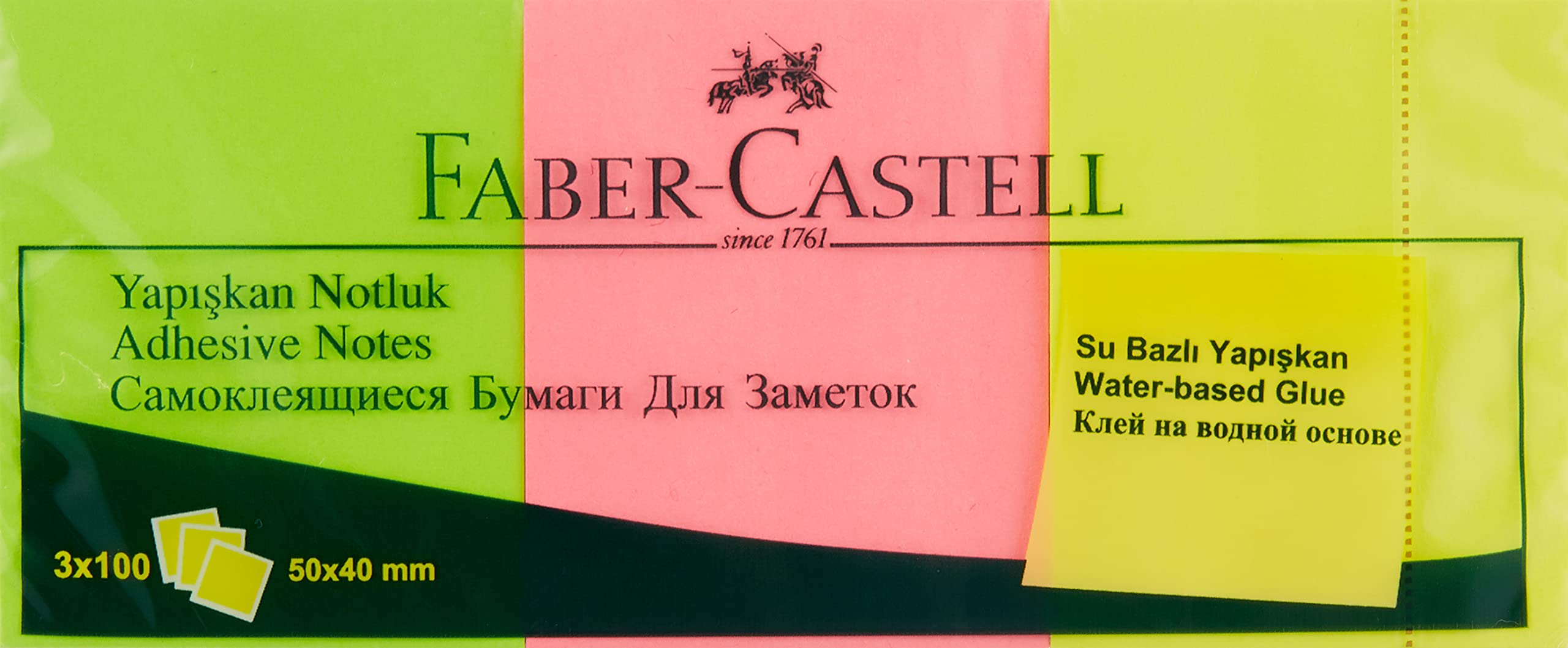 Faber-Castell - Notte adesive 50x40MM 3 pezzi, 3 colori