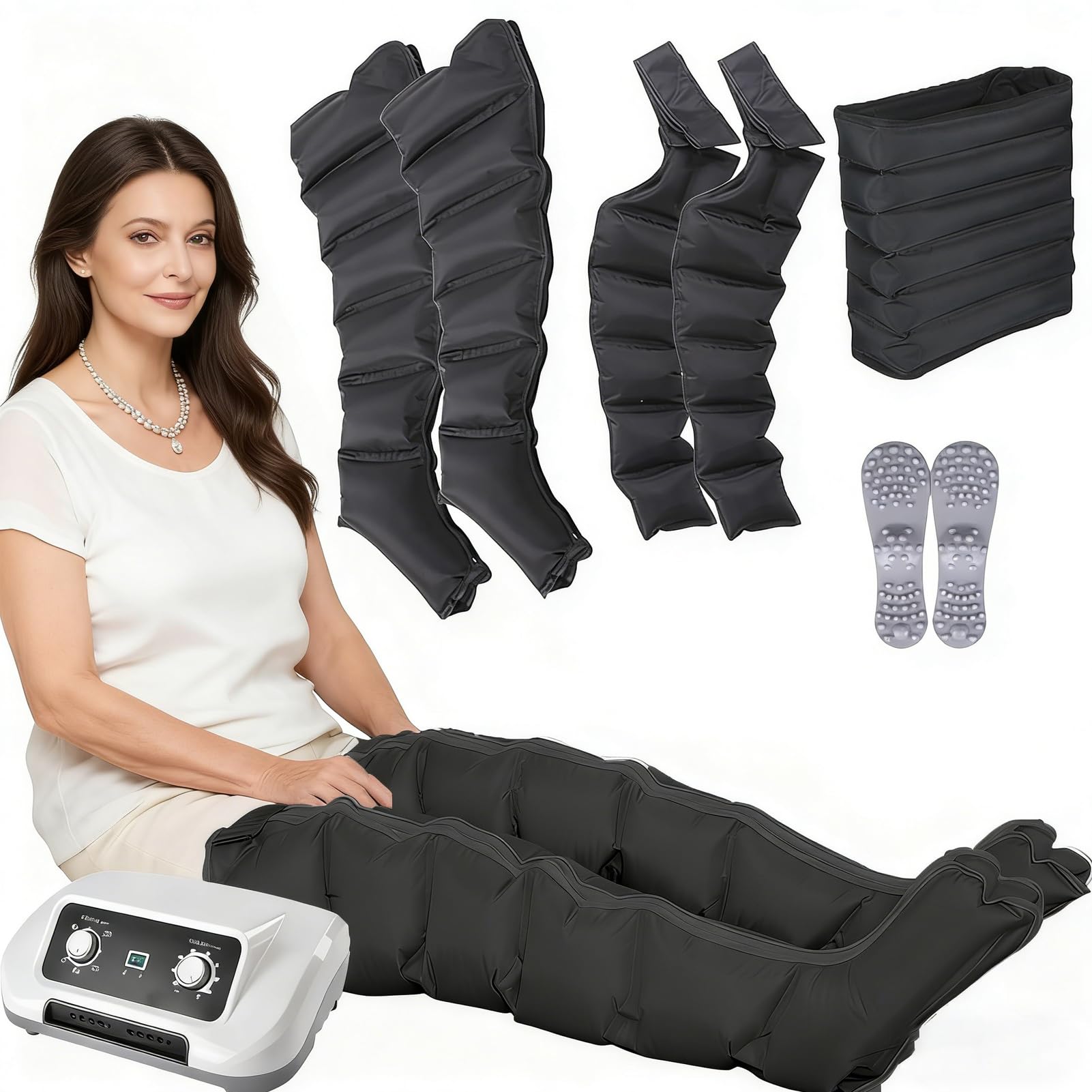 GZGHRZQS 6 Cavity Lymphatic Drainage Massager | XXL Electric Leg Air Compression Massager | For Circulation Arm Leg Waist Wraps Foot Ankles Calf Massage Machine Pain Relax | 0–240 mmHg Adjustable