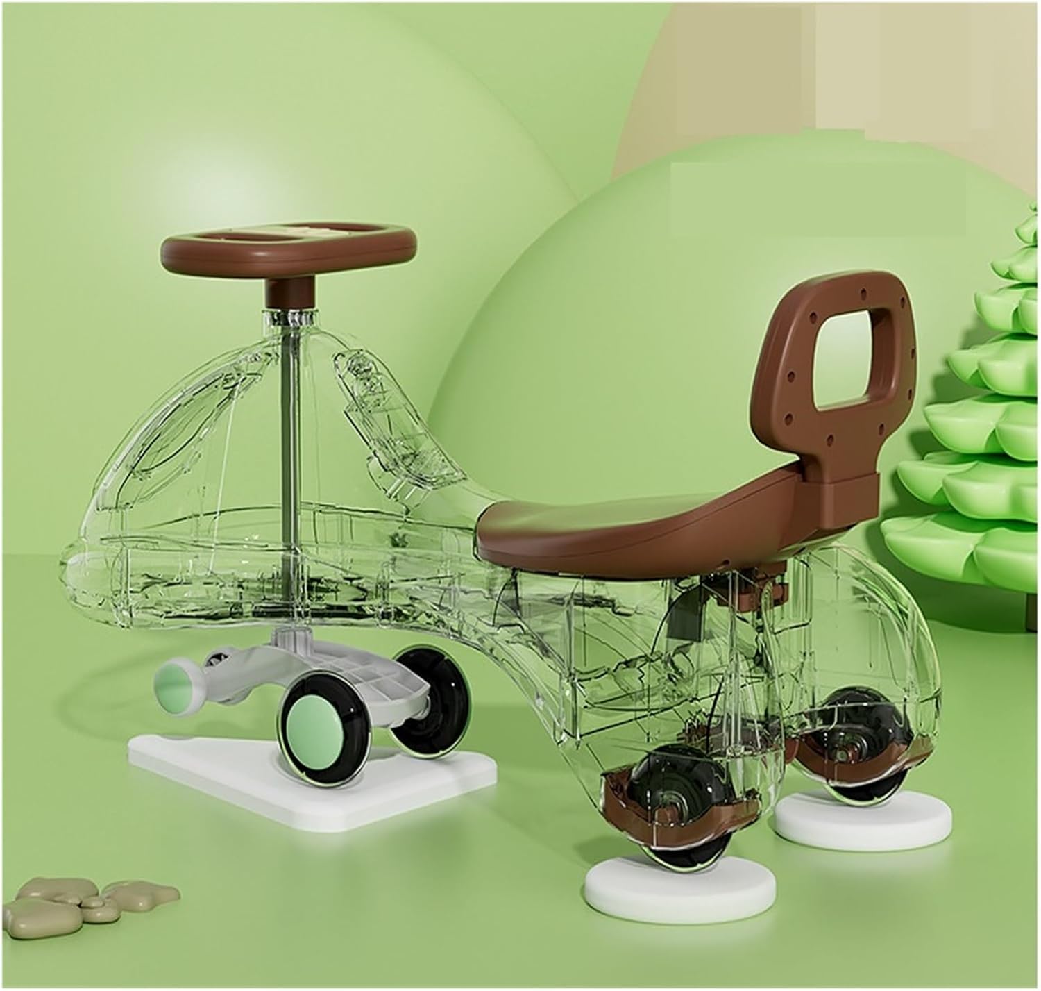 Twist car Wiggle Car for Kids Ride-on Toy with Storage Seat Silent Wheel Anti-Rollover, for Toddler Boys Girls Ride on Toy(with Push Handle)