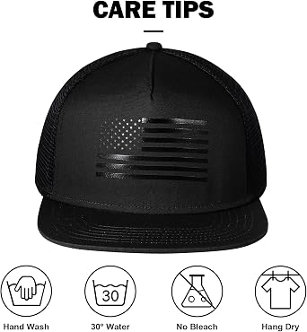 Mens Oversize XXL American Flag Flat Brim Trucker Hat, Adjustable Mesh Snapback Baseball Cap for Big Heads